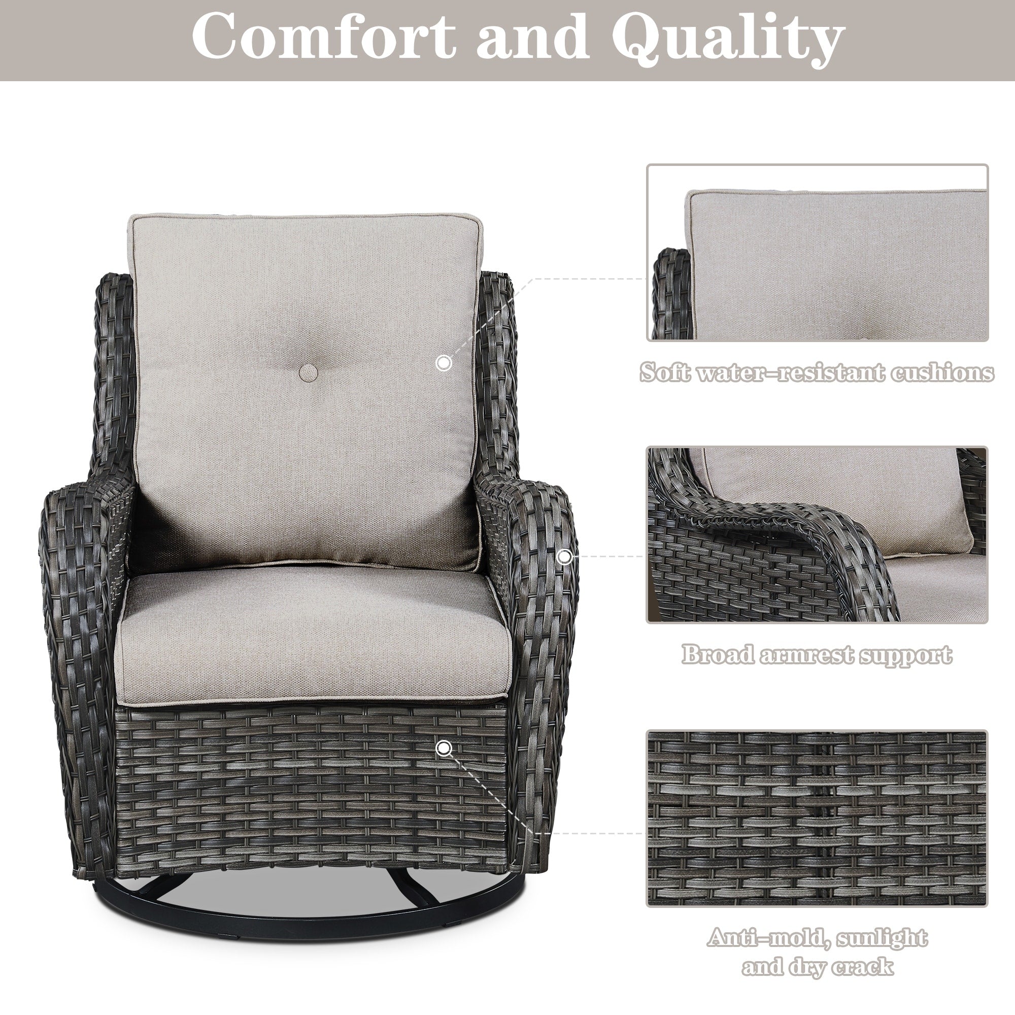 Chaises à bascule d'extérieur en osier Gymojoy avec base pivotante (lot de 2)