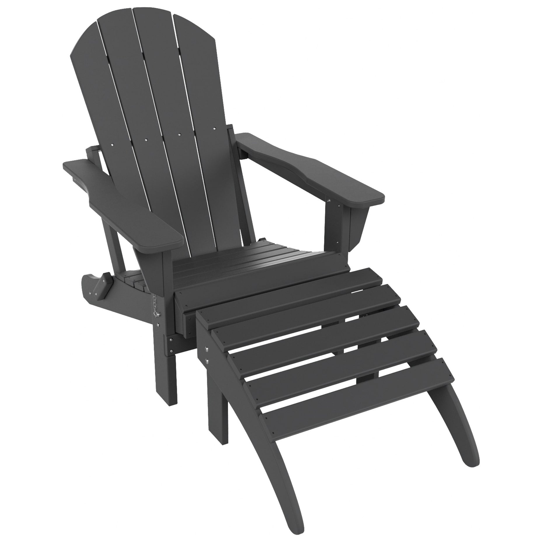 Chaise Adirondack pliable Polytrends Laguna en PEHD pour terrasse extérieure toutes saisons avec pouf (ensemble 2 pièces)