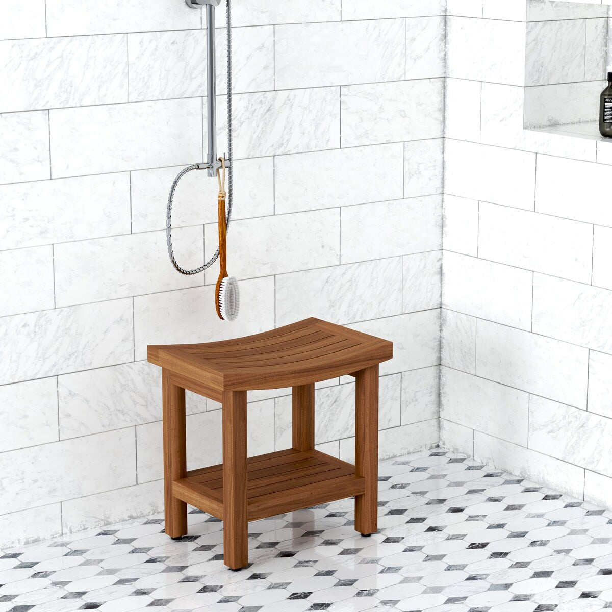 Banc de douche breveté en teck Sumba avec étagère