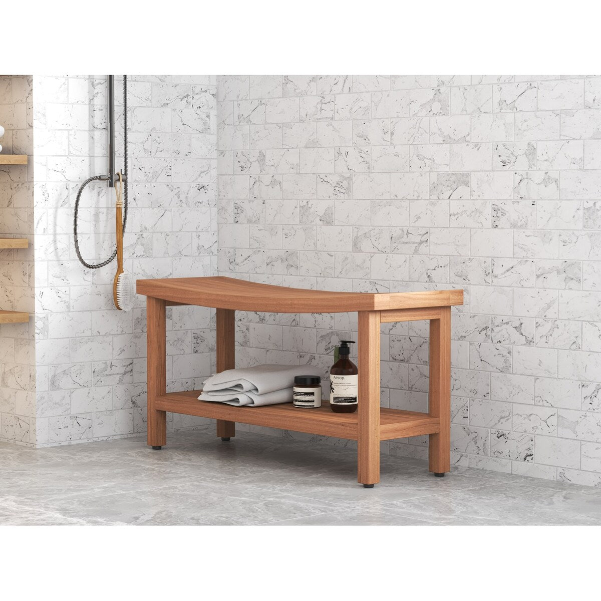 Banc de douche breveté en teck Sumba avec étagère