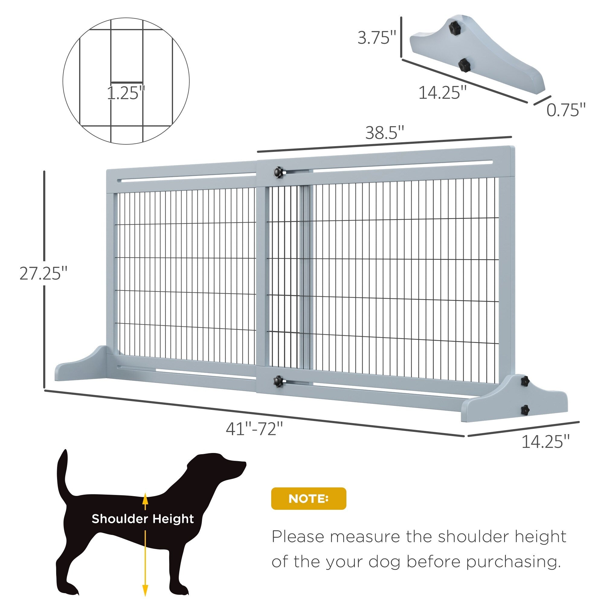 Portillon extra large et autoportant PawHut 72 pour animaux de compagnie, longueur réglable, pour maison, entrée, couloir, gris