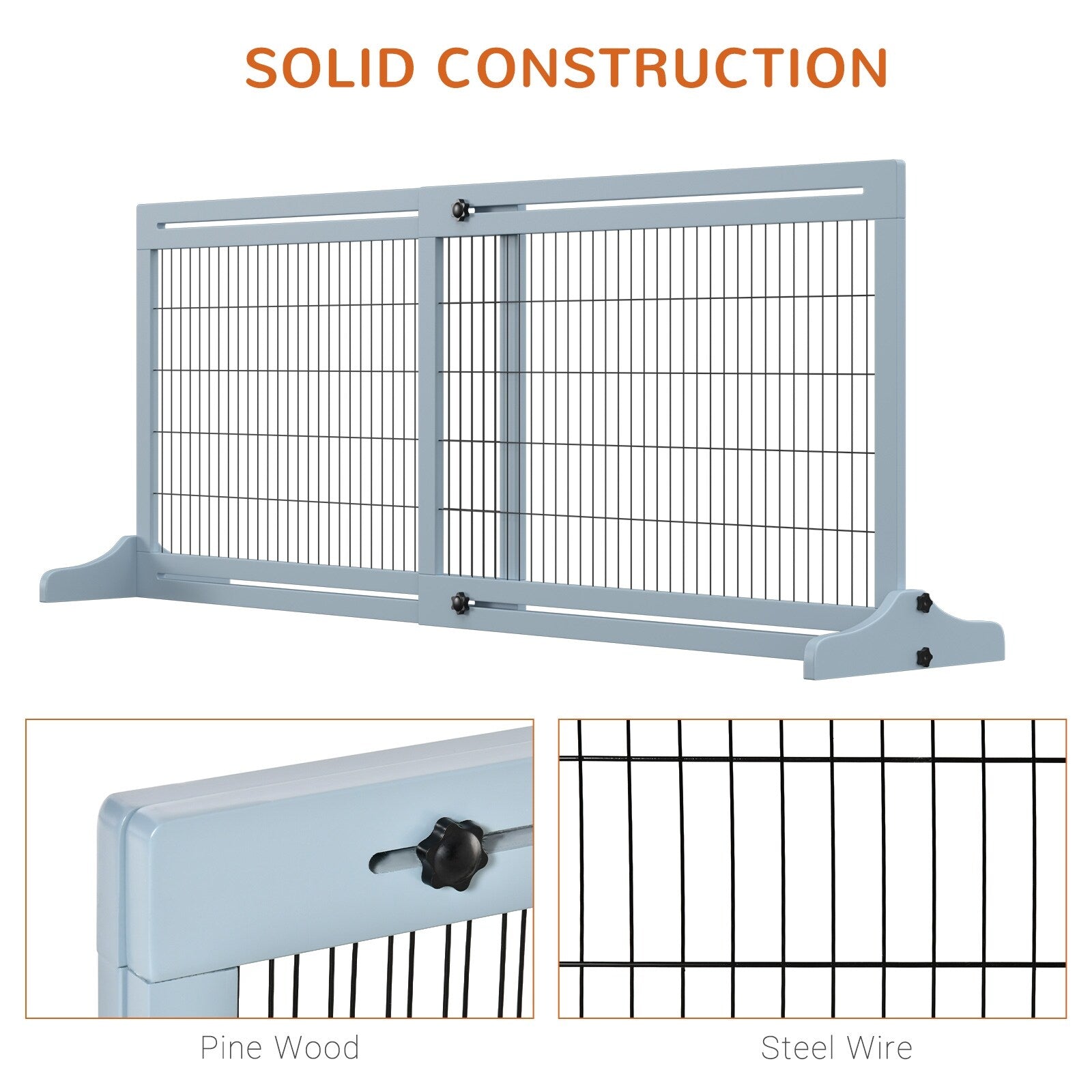 Portillon extra large et autoportant PawHut 72 pour animaux de compagnie, longueur réglable, pour maison, entrée, couloir, gris