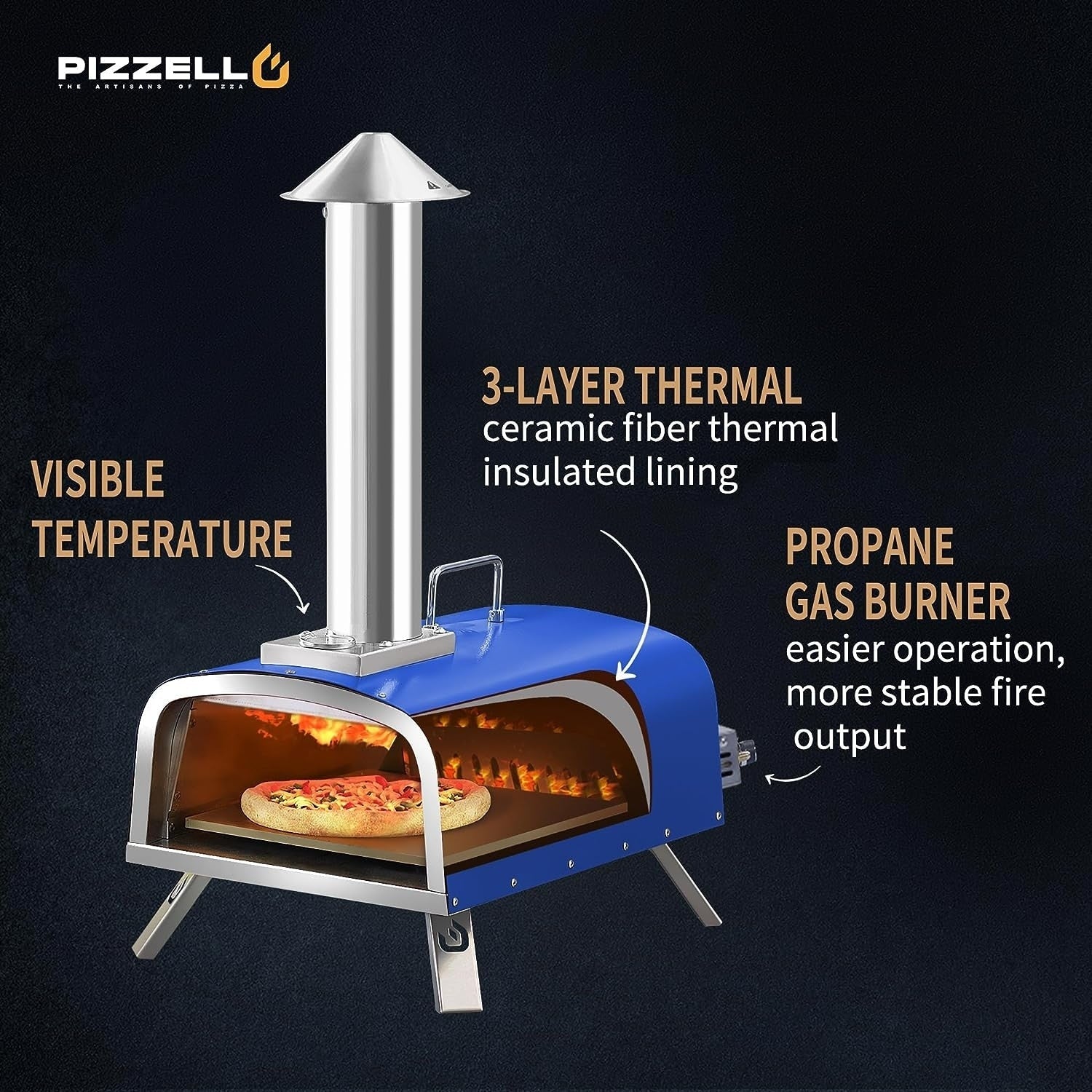Four à pizza extérieur multicombustible, machine à pizza cuite sur pierre avec brûleur à gaz et boîte à bois - 12 pouces