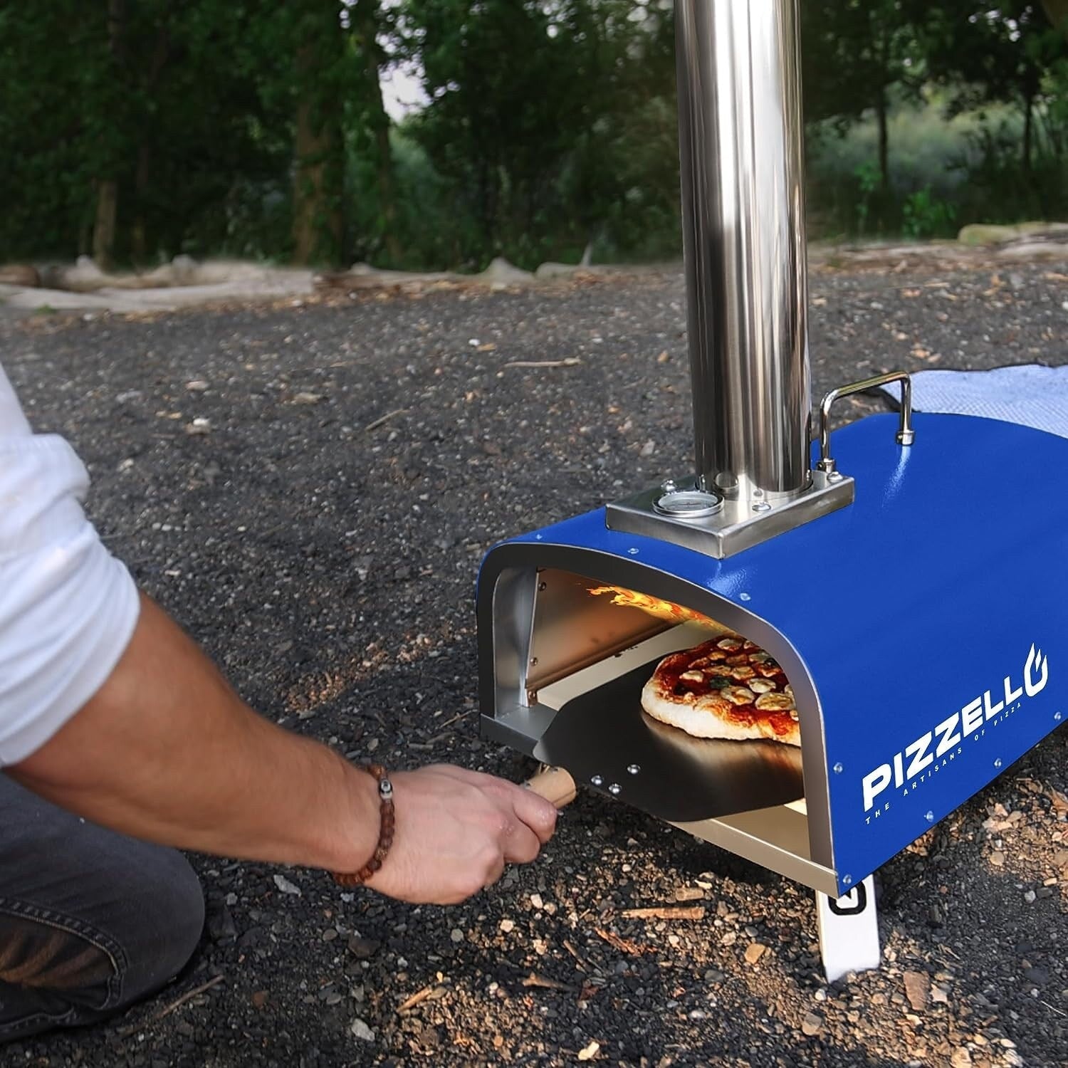 Four à pizza extérieur multicombustible, machine à pizza cuite sur pierre avec brûleur à gaz et boîte à bois - 12 pouces