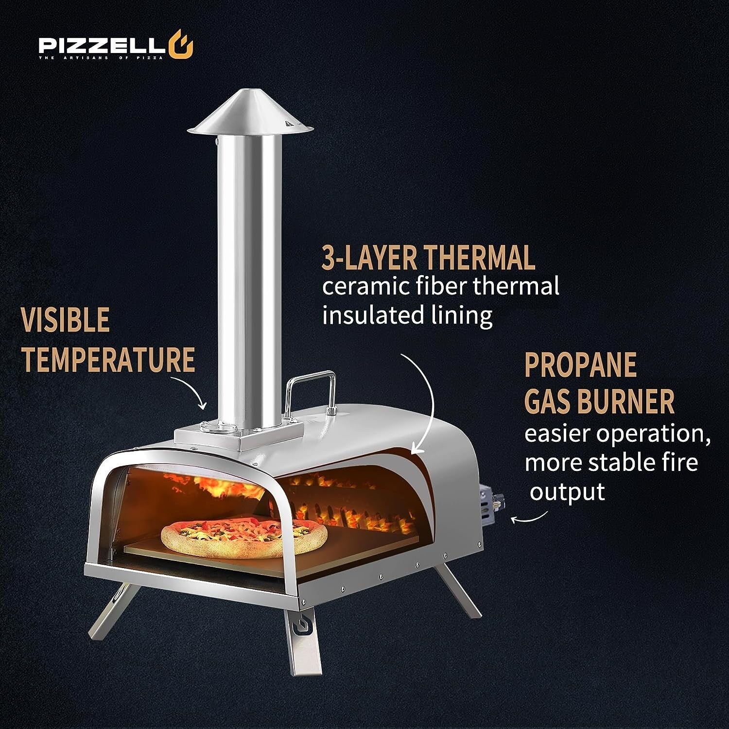Four à pizza extérieur multicombustible, machine à pizza cuite sur pierre avec brûleur à gaz et boîte à bois - 12 pouces