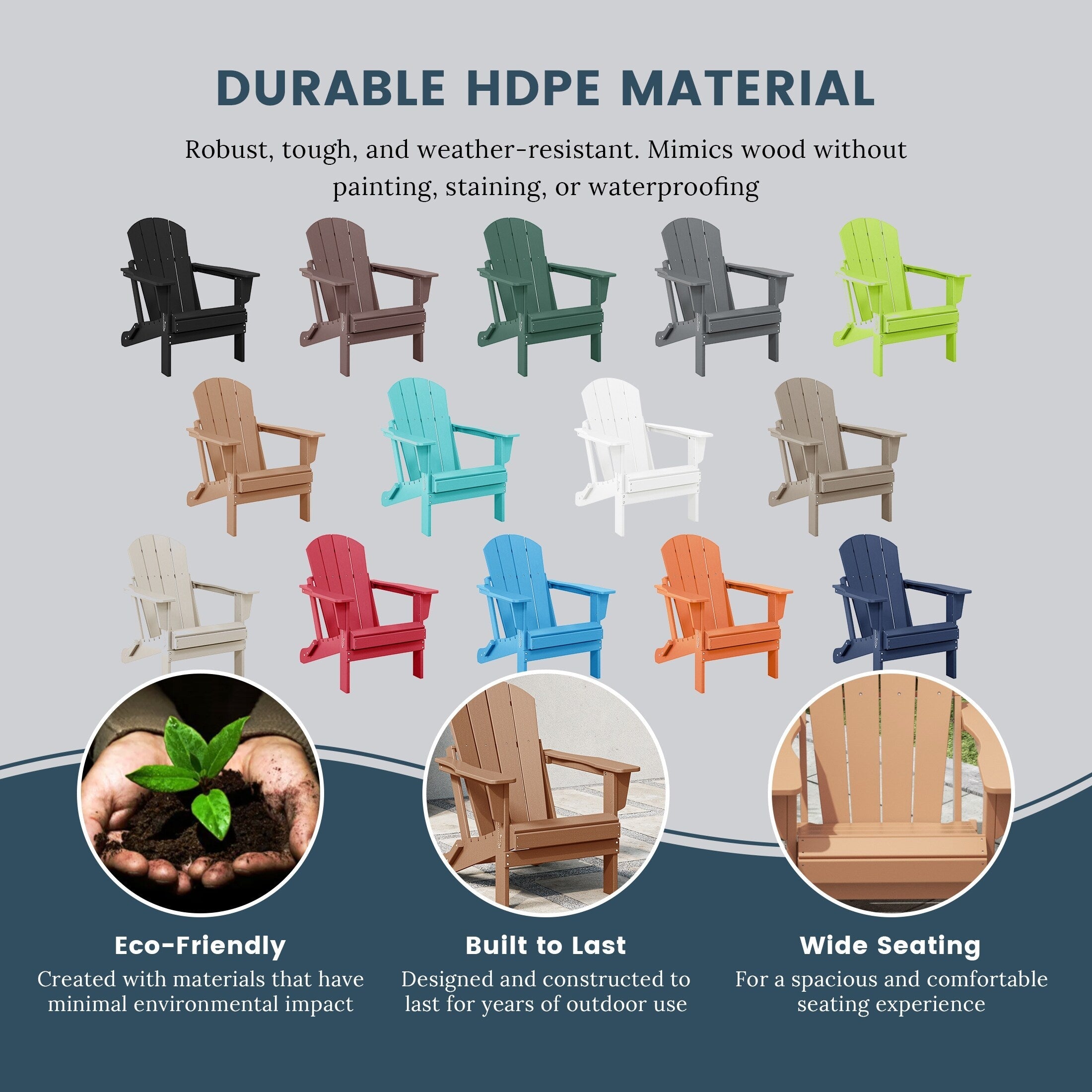 Chaises pliantes Adirondack Polytrends Laguna résistantes aux intempéries (lot de 2)