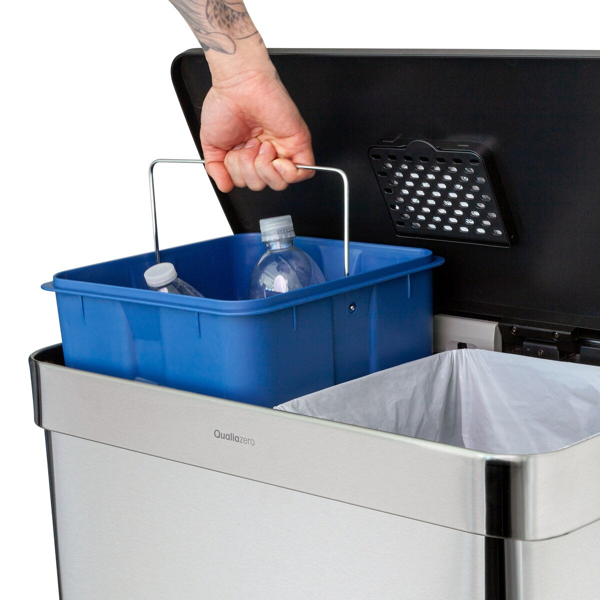 Poubelle de recyclage rectangulaire Qualiazero 16 gal (unité double 8 gal) - Acier inoxydable