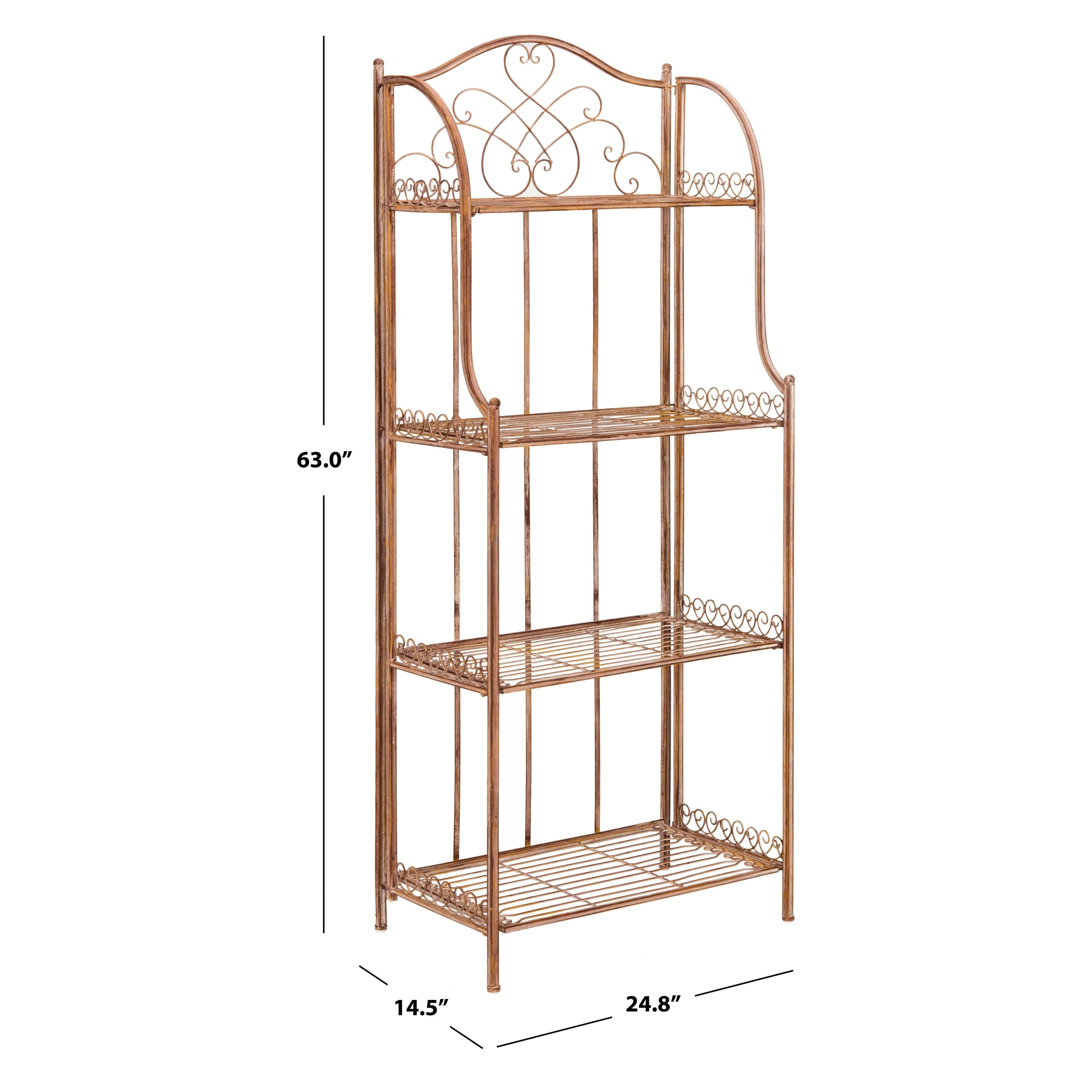 Étagère de boulangerie d'extérieur à 4 niveaux en fer forgé victorien SAFAVIEH Bryn - 25 po L x 15 po P x 63 po H - 25L x 15P x 63H