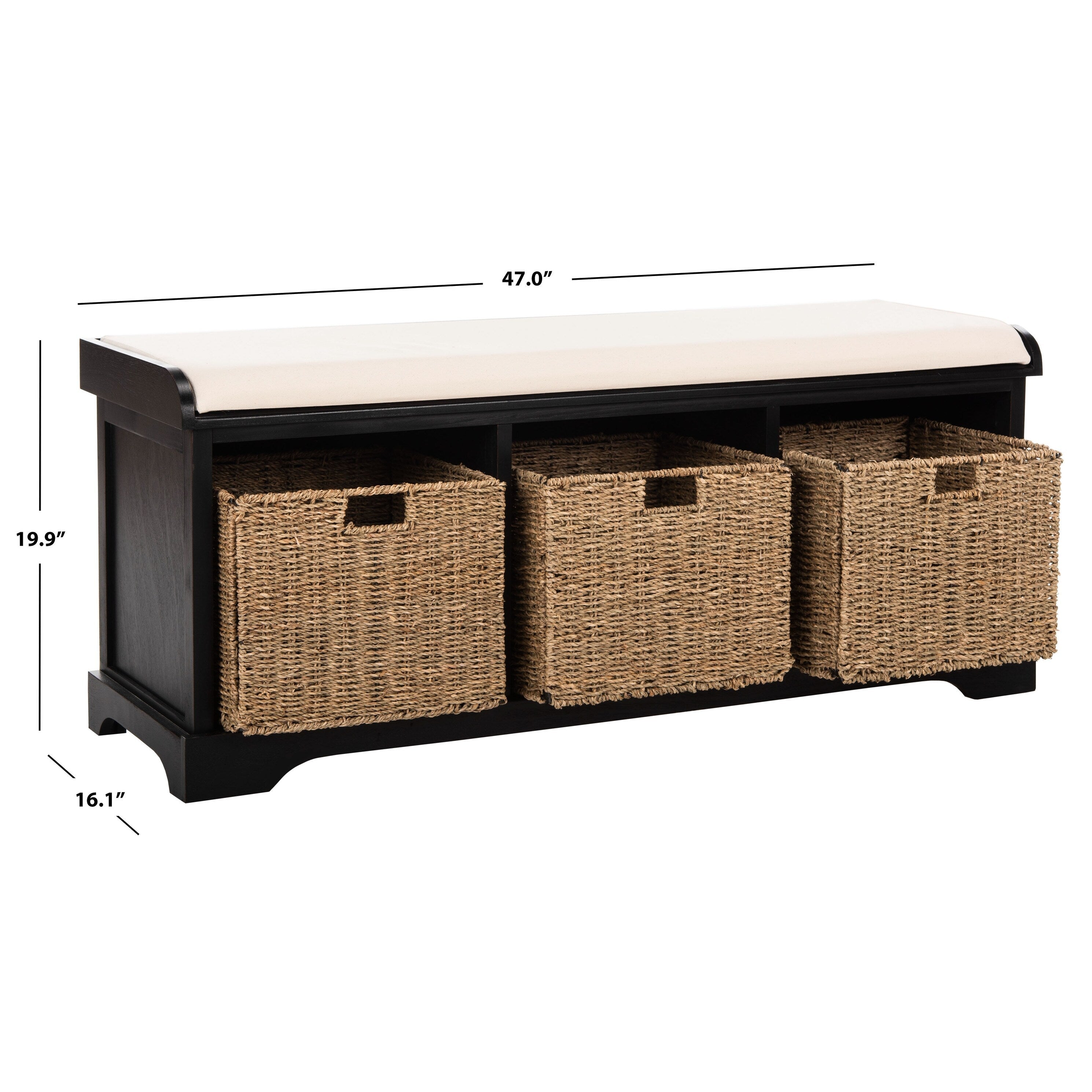 Banc de rangement SAFAVIEH Eola gris/blanc - 47 x 16,1 x 19,9 - 47 L x 16 P x 20 H