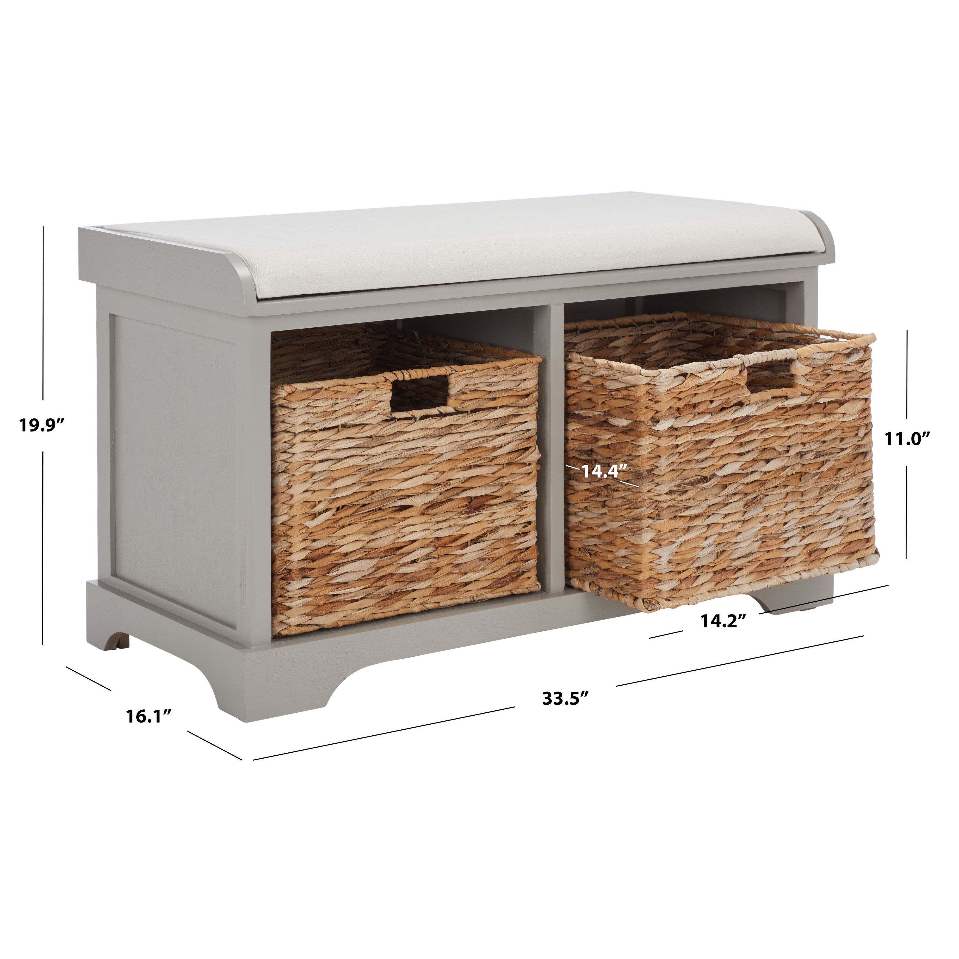 Banc de rangement tressé marron Euphemia de SAFAVIEH - 33,5 x 16,1 x 19,9 - 34 L x 16 P x 20 H
