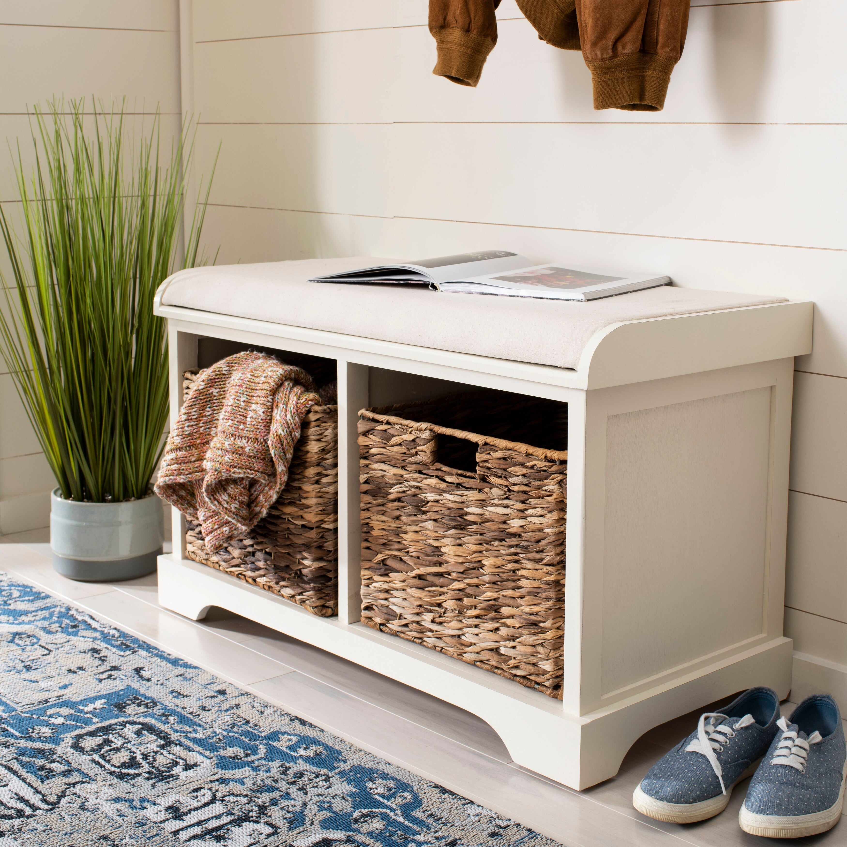 Banc de rangement tressé marron Euphemia de SAFAVIEH - 33,5 x 16,1 x 19,9 - 34 L x 16 P x 20 H