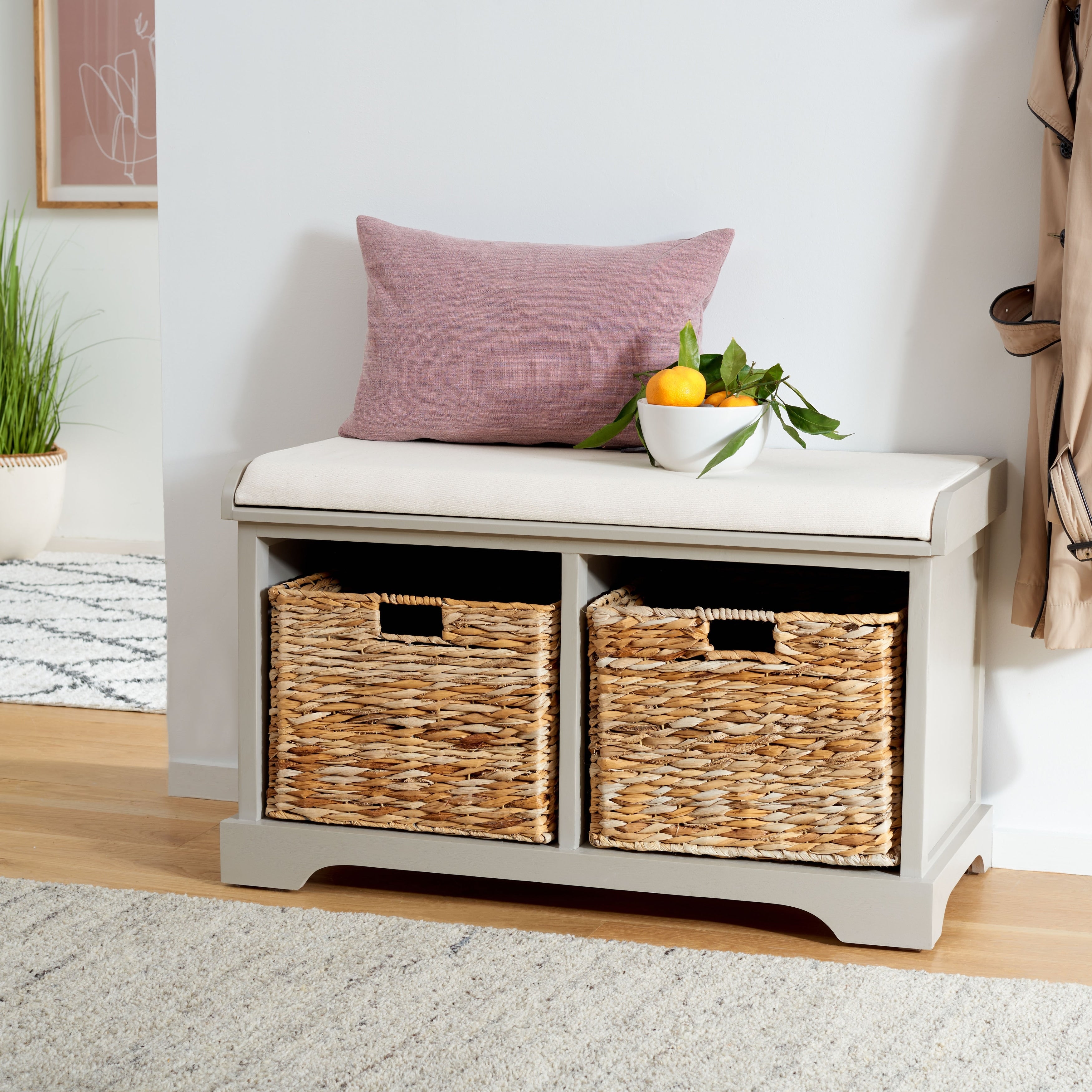 Banc de rangement tressé marron Euphemia de SAFAVIEH - 33,5 x 16,1 x 19,9 - 34 L x 16 P x 20 H