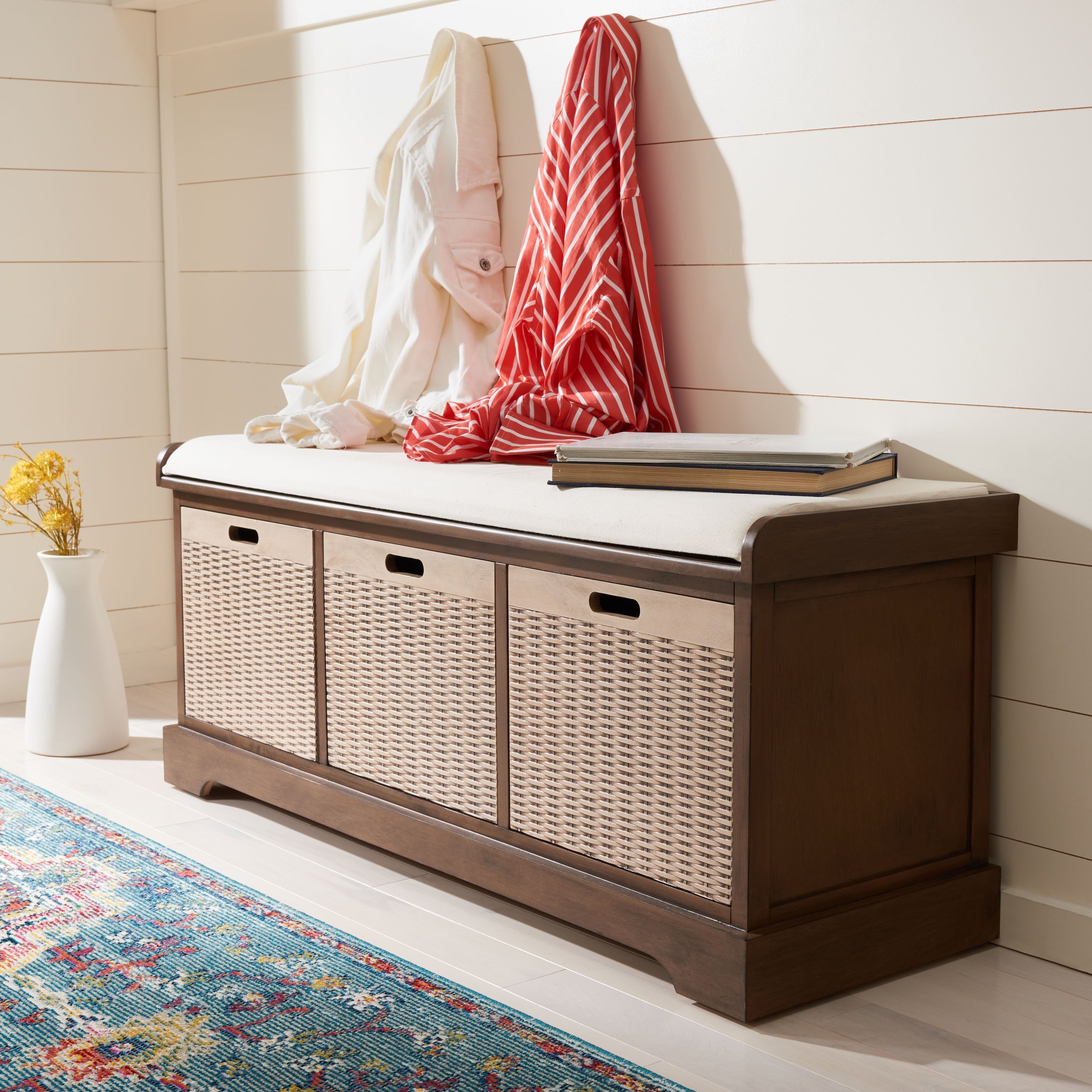 Banc de rangement à 3 tiroirs avec coussins SAFAVIEH Fiorello - 47,3 L x 15 L x 19 H - 47 L x 15 P x 19 H