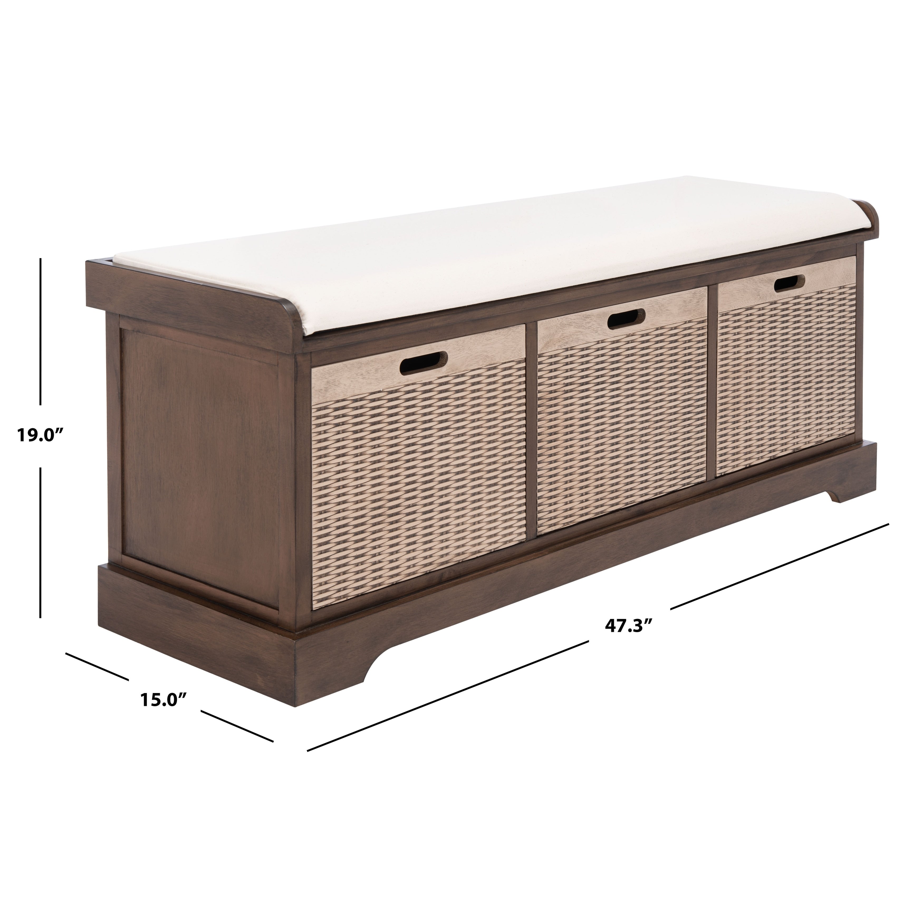 Banc de rangement à 3 tiroirs avec coussins SAFAVIEH Fiorello - 47,3 L x 15 L x 19 H - 47 L x 15 P x 19 H