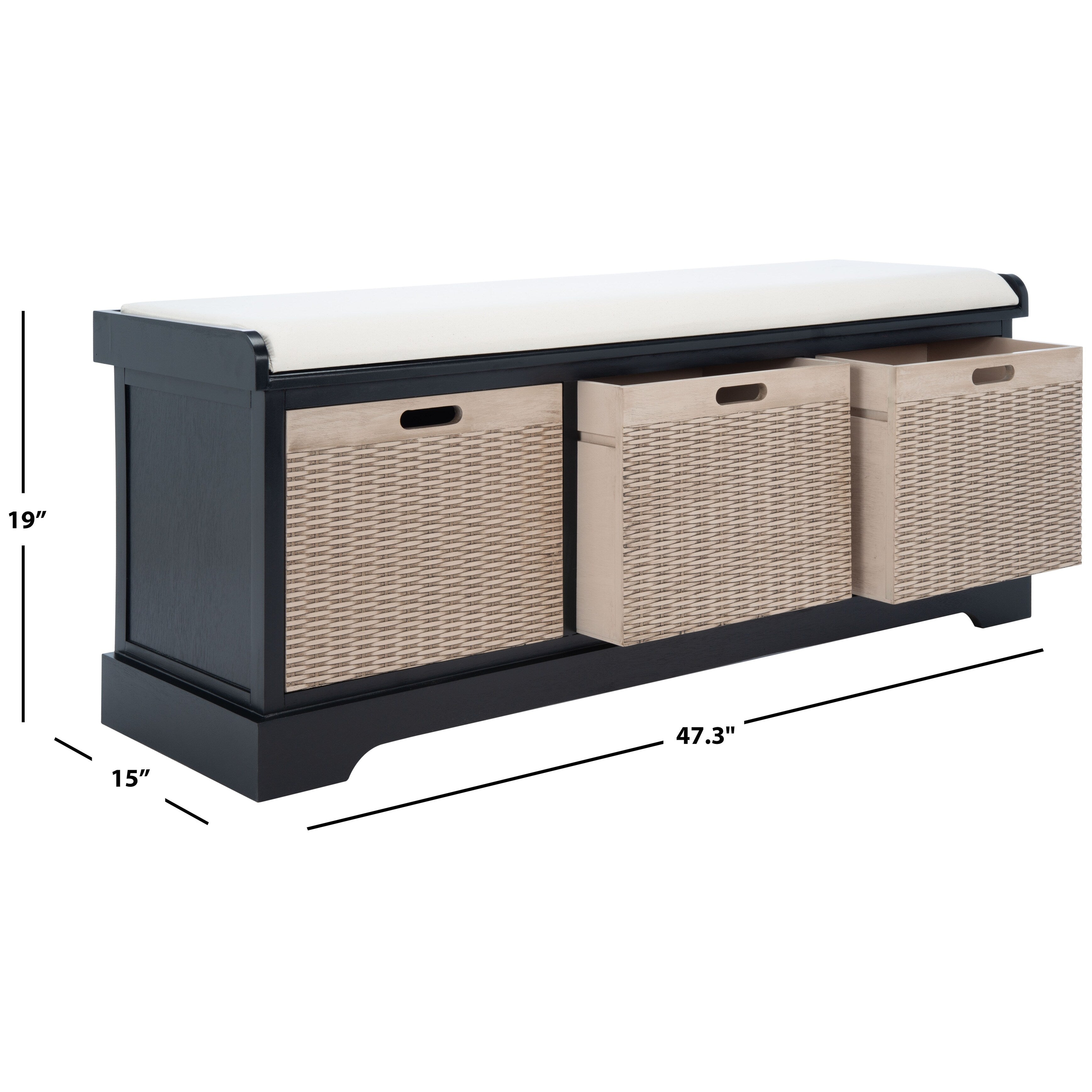 Banc de rangement à 3 tiroirs avec coussins SAFAVIEH Fiorello - 47,3 L x 15 L x 19 H - 47 L x 15 P x 19 H