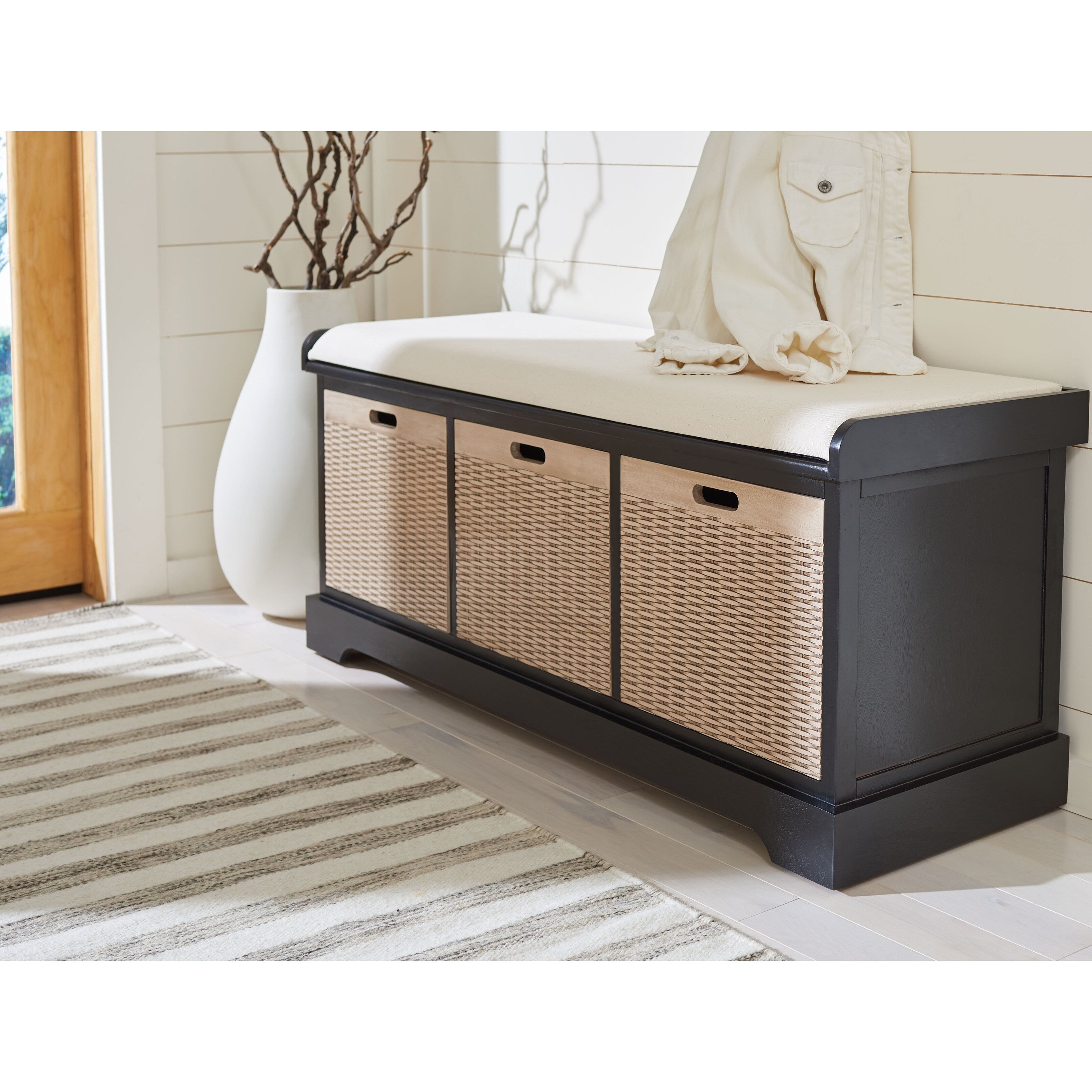 Banc de rangement à 3 tiroirs avec coussins SAFAVIEH Fiorello - 47,3 L x 15 L x 19 H - 47 L x 15 P x 19 H