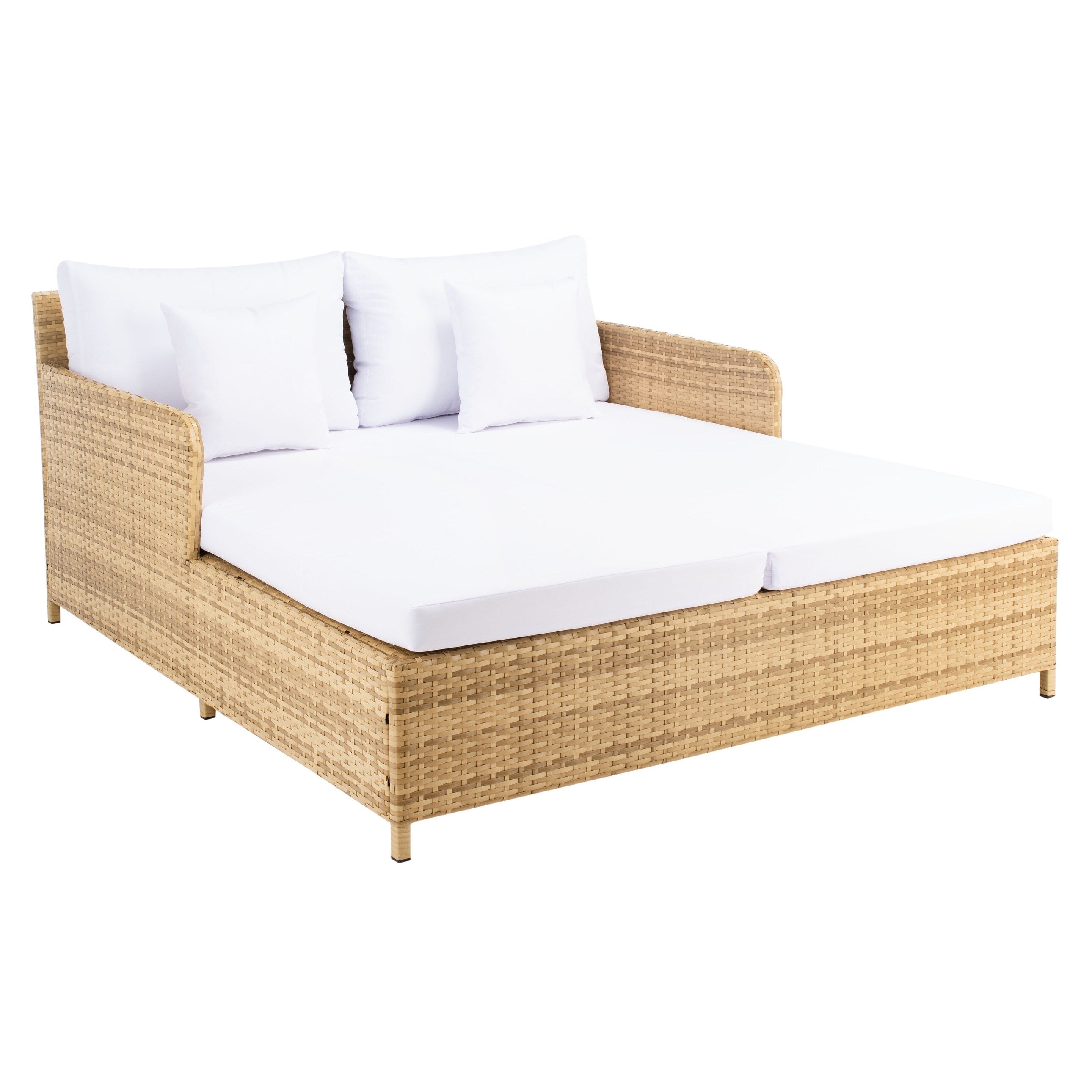 Lit de repos d'extérieur SAFAVIEH Taniyah en osier avec oreiller et coussins - 53 L x 28 P x 62 H