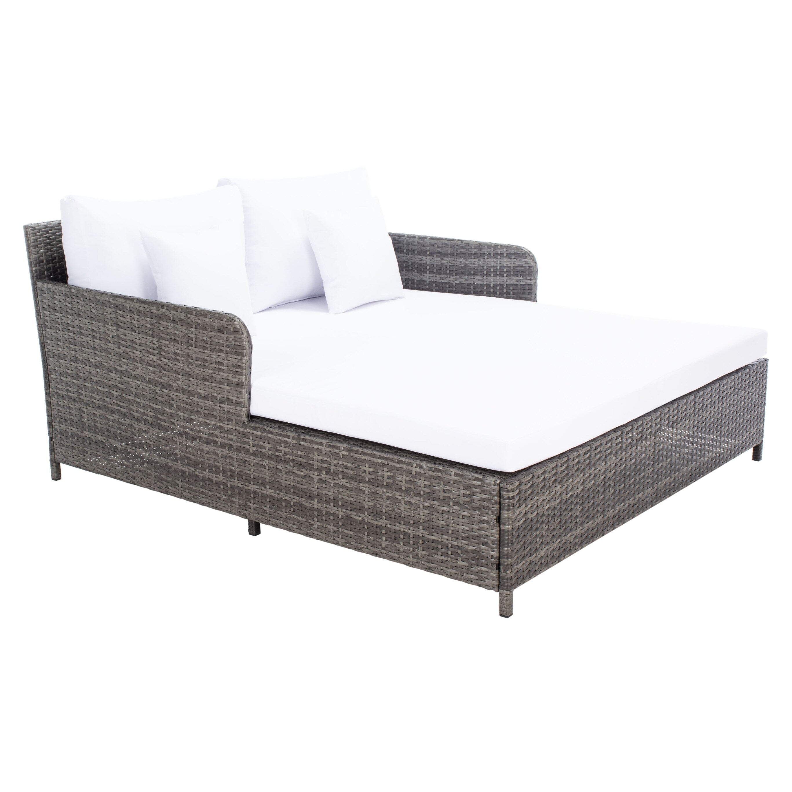 Lit de repos d'extérieur SAFAVIEH Taniyah en osier avec oreiller et coussins - 53 L x 28 P x 62 H