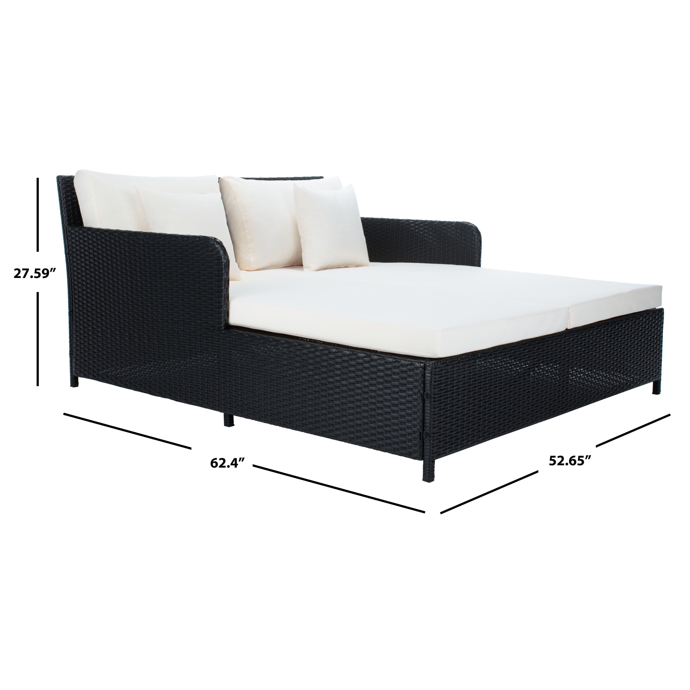 Lit de repos d'extérieur SAFAVIEH Taniyah en osier avec oreiller et coussins - 53 L x 28 P x 62 H