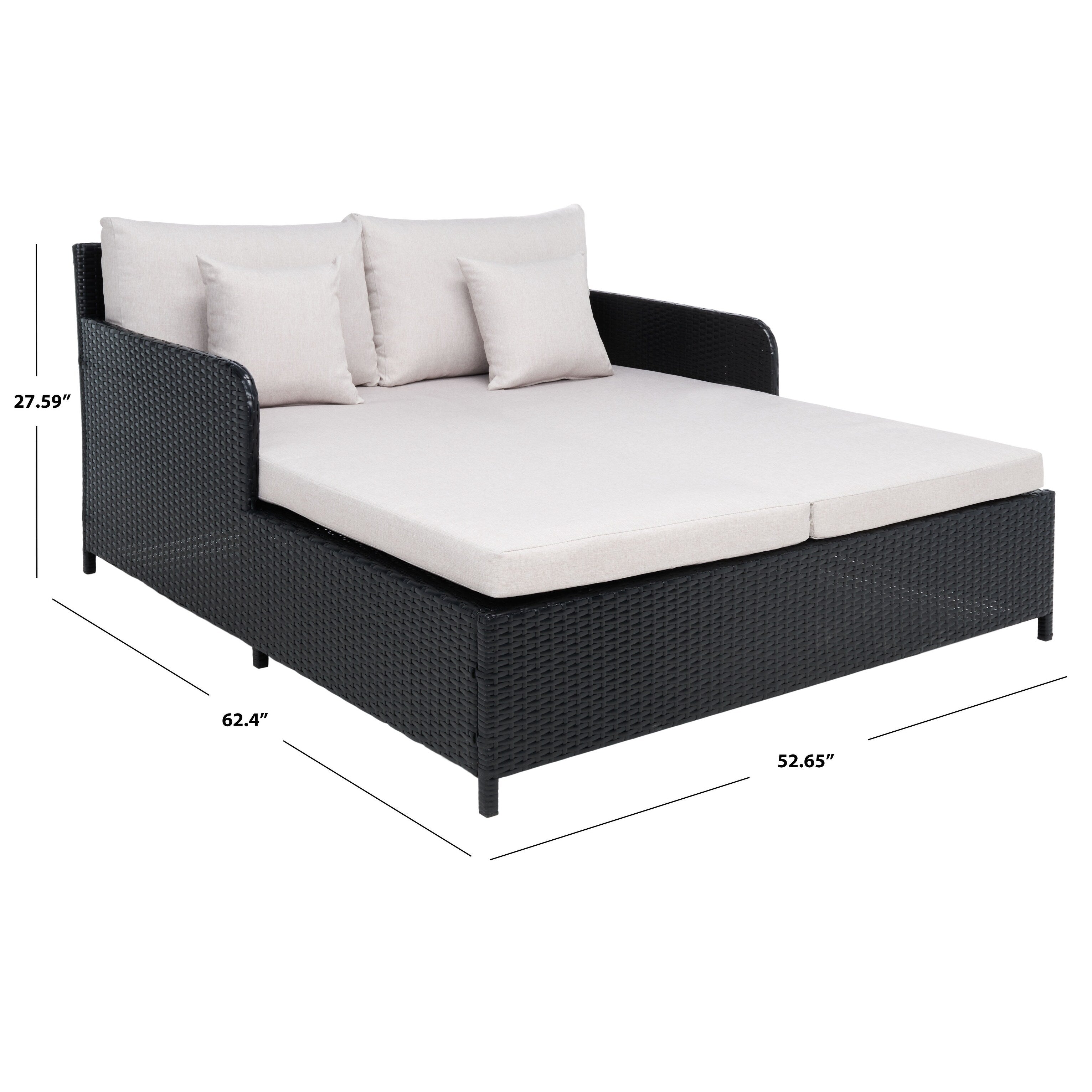 Lit de repos d'extérieur SAFAVIEH Taniyah en osier avec oreiller et coussins - 53 L x 28 P x 62 H