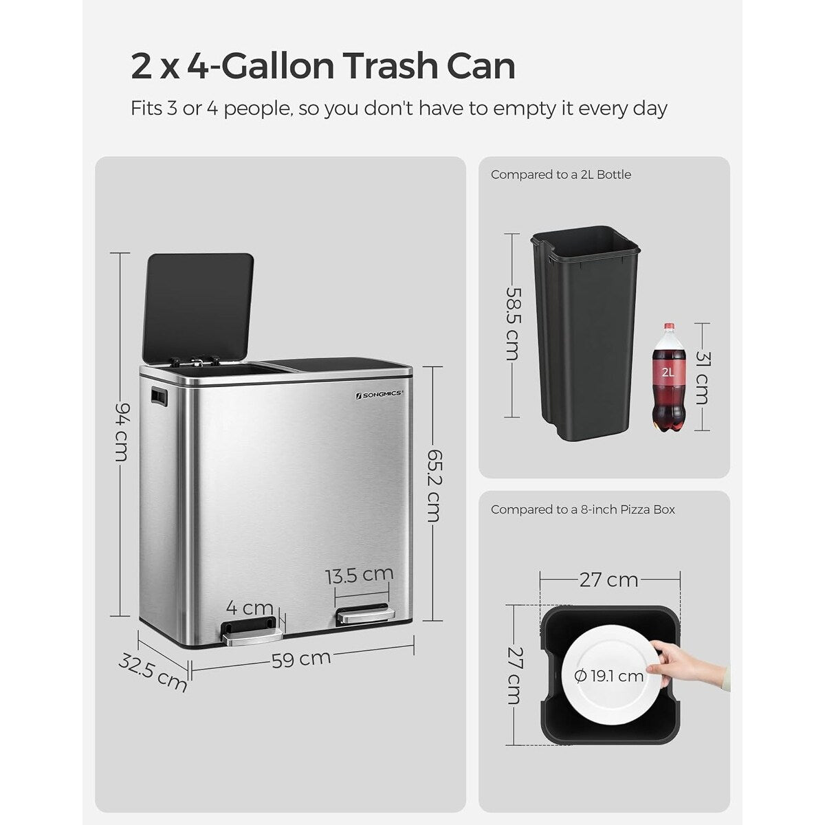 Poubelle double, 2 poubelles de 8 gallons
