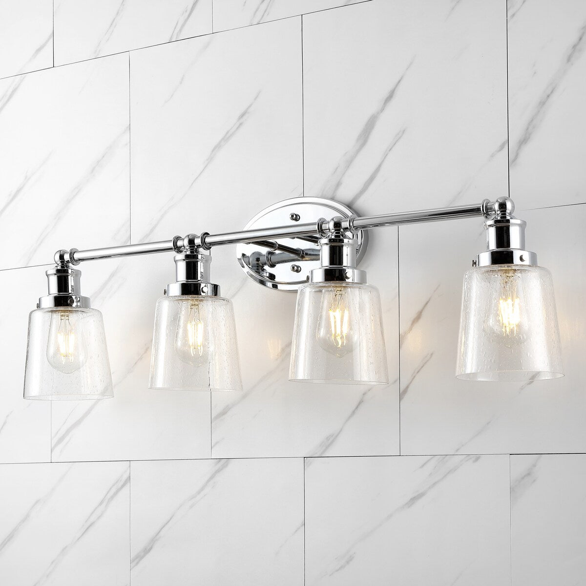 Sandrine 3-Light Iron/Seeded Glass Classic Cottage LED Vanity Light, by JONATHAN Y