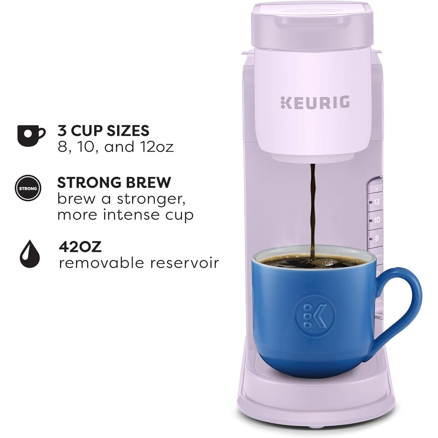 Cafetière K-Cup à dose unique, 3 tailles d'infusion, infusion forte, réservoir de 1,27 l, lavande