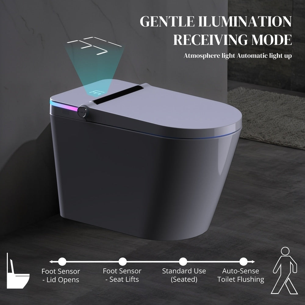 Toilettes intelligentes, toilettes bidet monobloc pour salles de bains, toilettes allongées modernes avec eau chaude, double chasse d'eau automatique, fonctionnement par capteur de pied