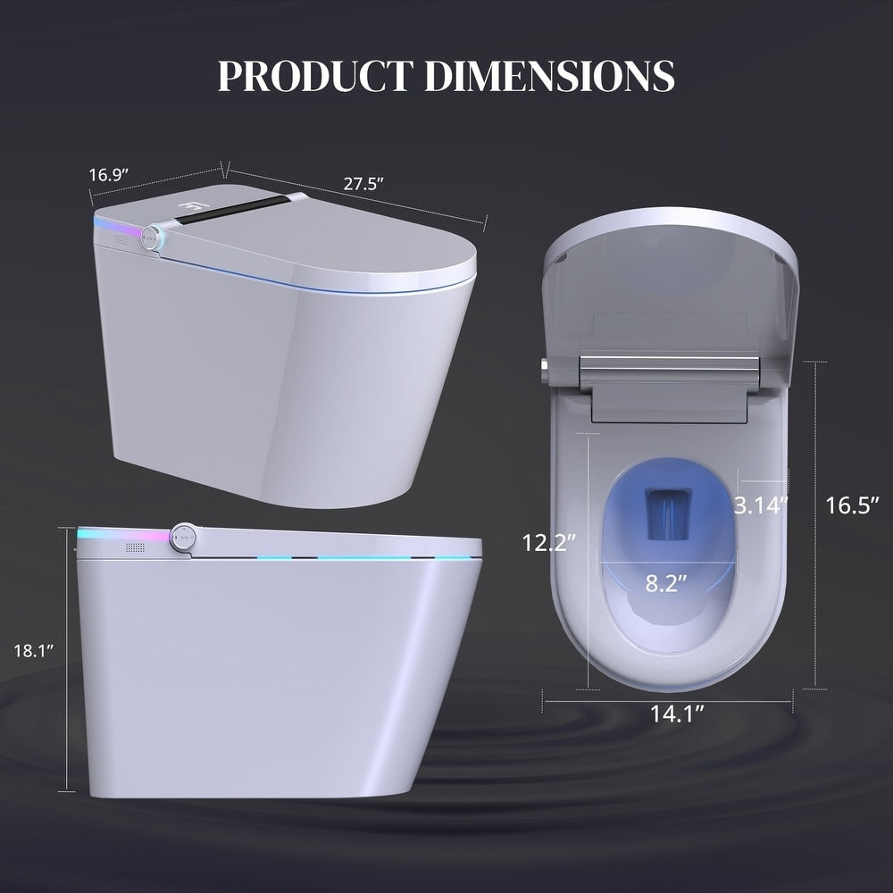 Toilettes intelligentes, toilettes bidet monobloc pour salles de bains, toilettes allongées modernes avec eau chaude, double chasse d'eau automatique, fonctionnement par capteur de pied