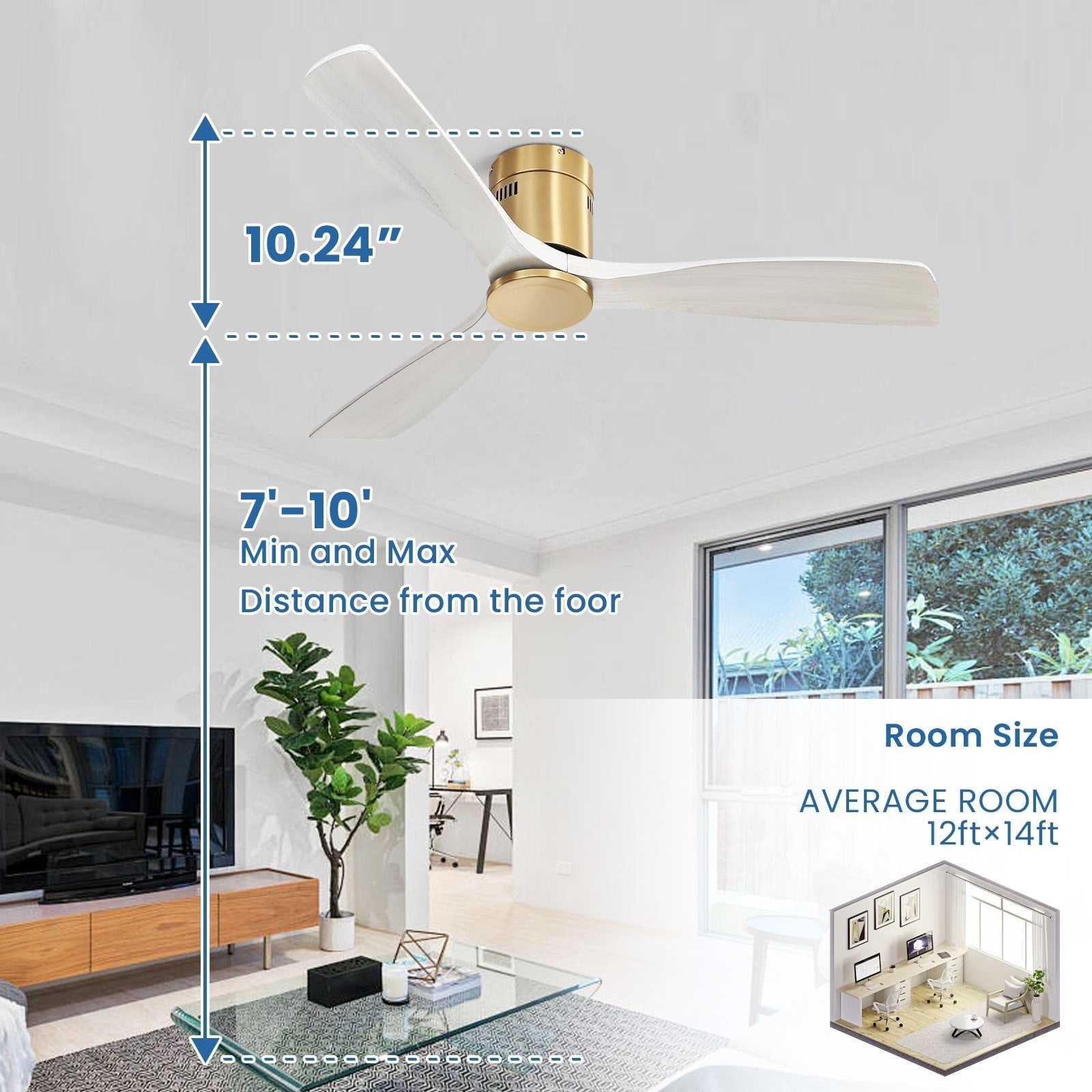 Ventilateur de plafond encastré Sofucor 52 pouces avec télécommande, moteur réversible et éclairage intégré en option