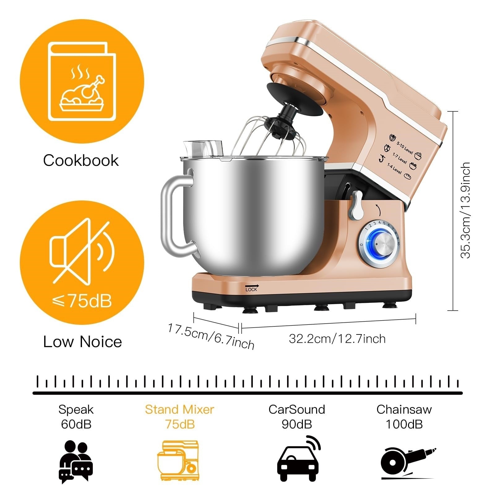 Stand Mixer - 7.5QT Capacity, 10-Speed Settings, 660W Motor
