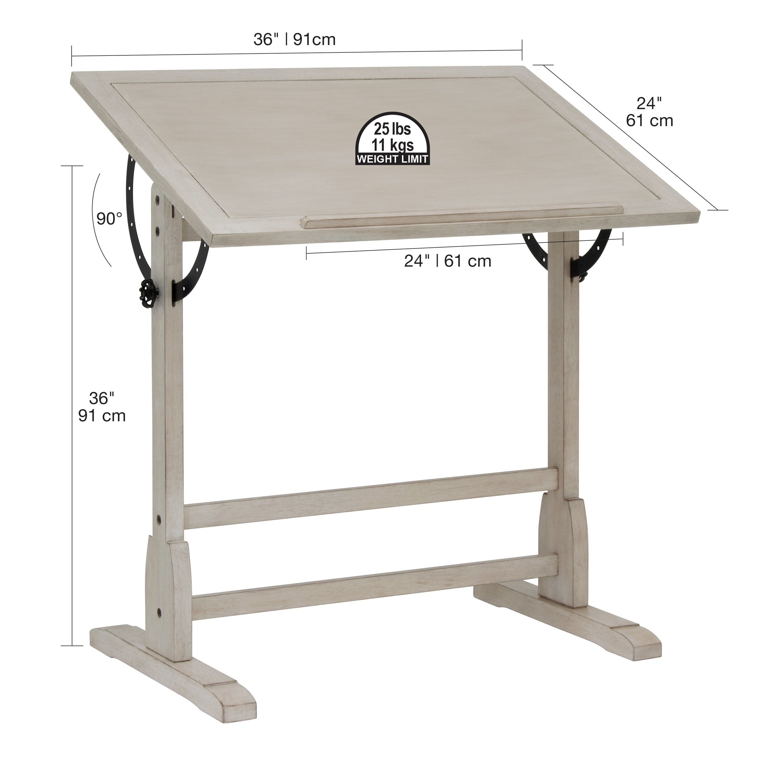 Table à dessin vintage en bois de 36 pouces avec plateau réglable en angle pour le dessin