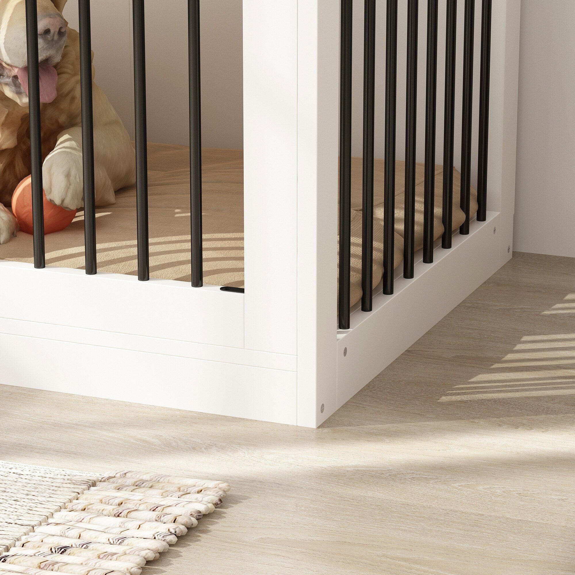 Élégant meuble en bois pour cage à chien avec rangement, 3 tiroirs