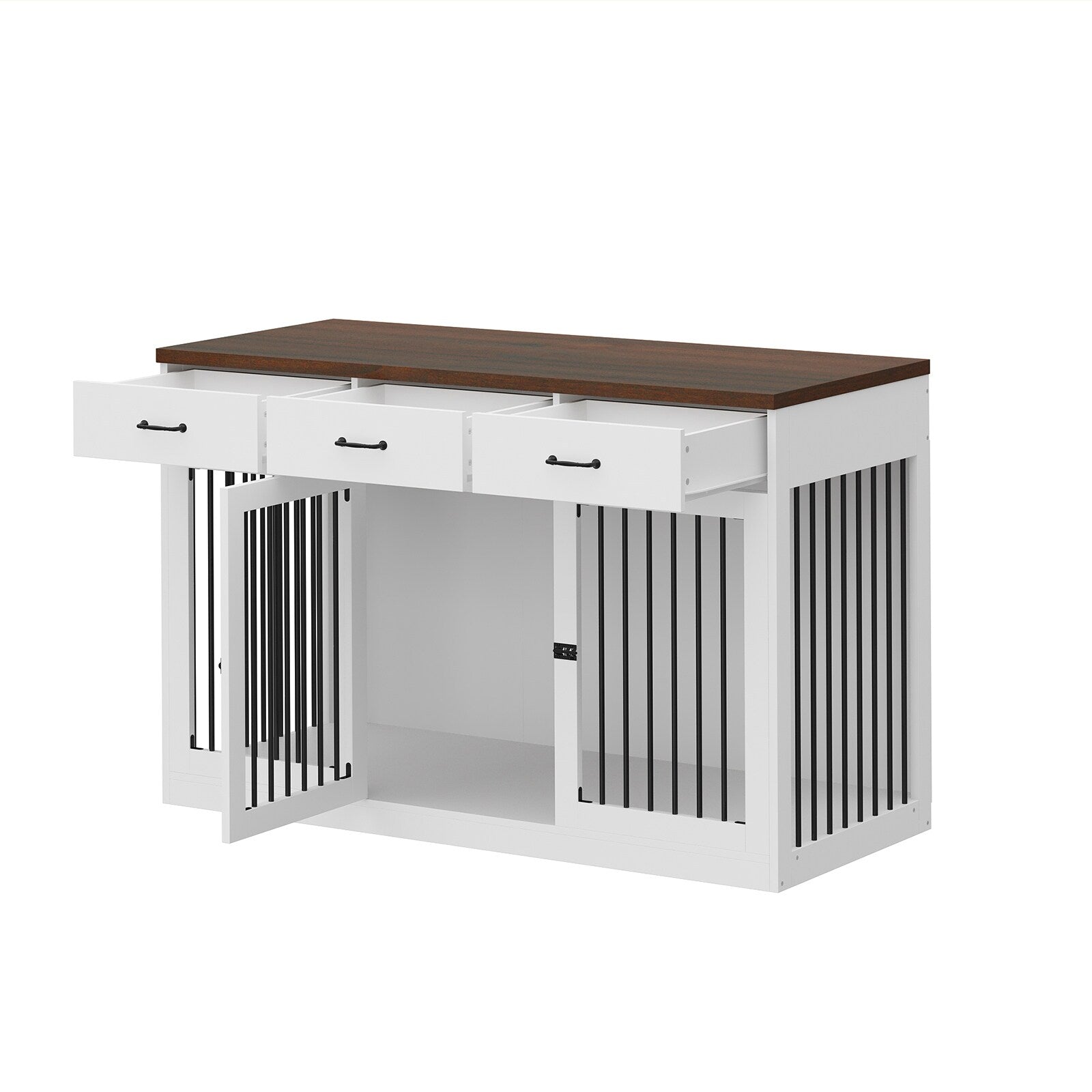 Élégant meuble en bois pour cage à chien avec rangement, 3 tiroirs