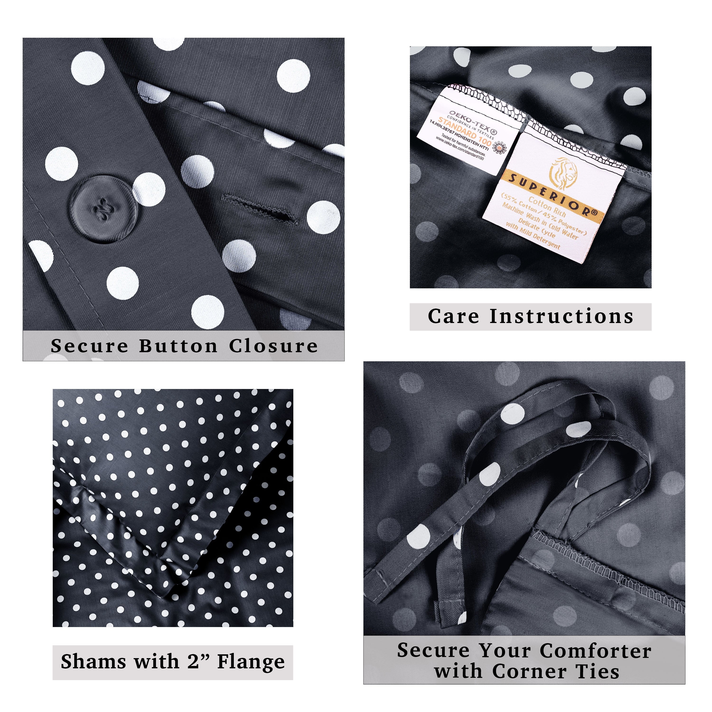 Superior Thread Count 600TC Polka Dot Cotton Blend Duvet Cover Set