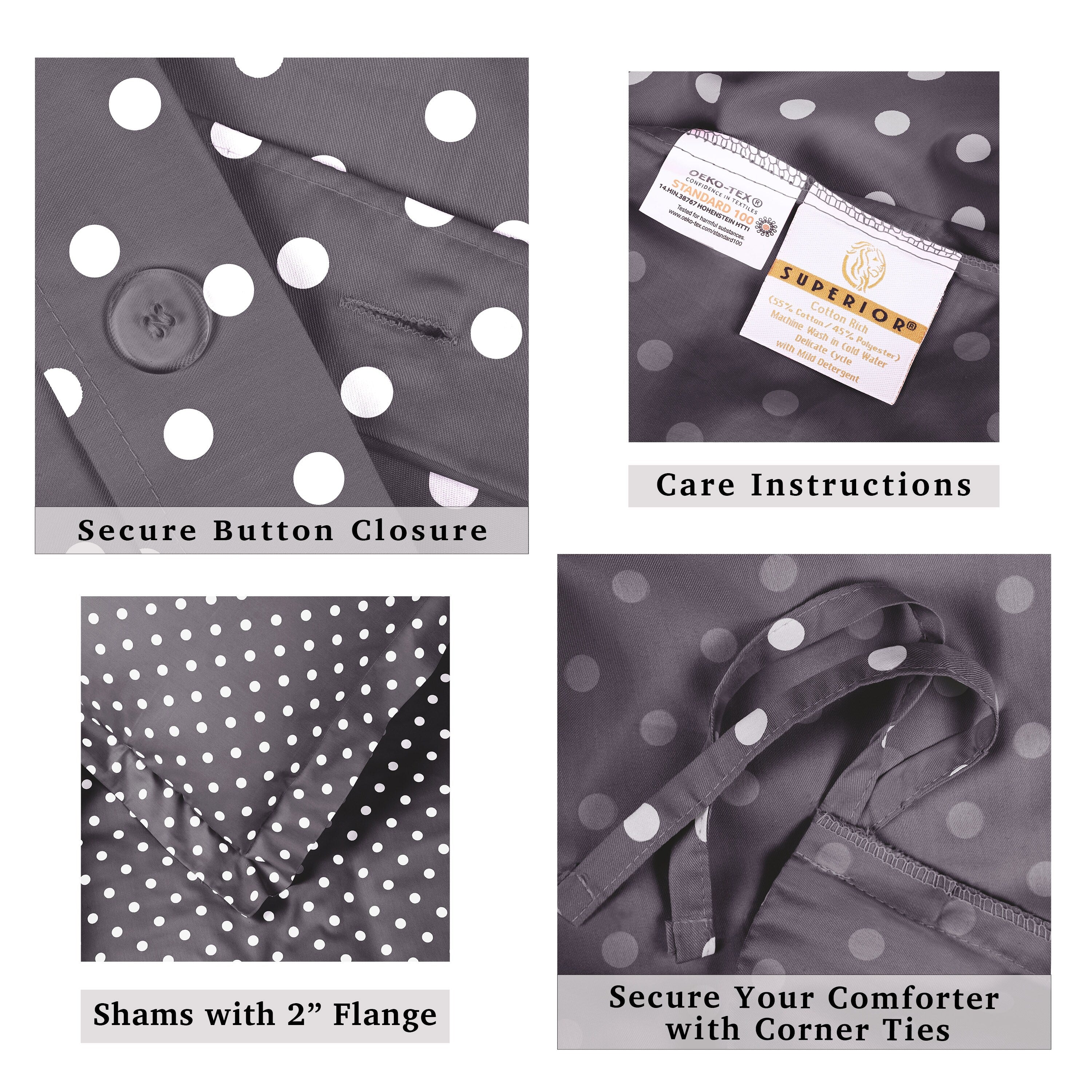 Superior Thread Count 600TC Polka Dot Cotton Blend Duvet Cover Set