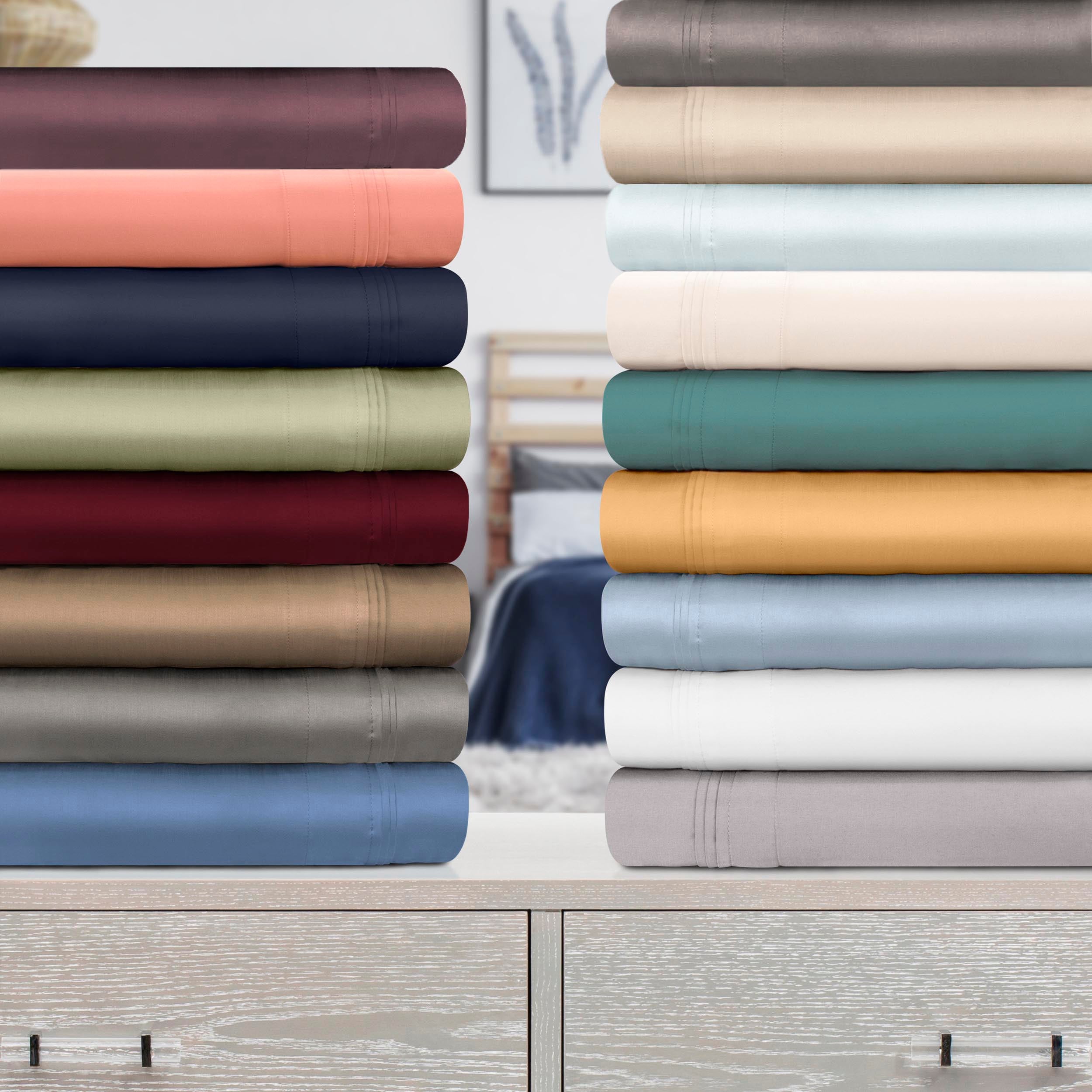 Parure de draps en coton égyptien de qualité supérieure 1000 fils au pouce carré, à poches profondes et à motif uni