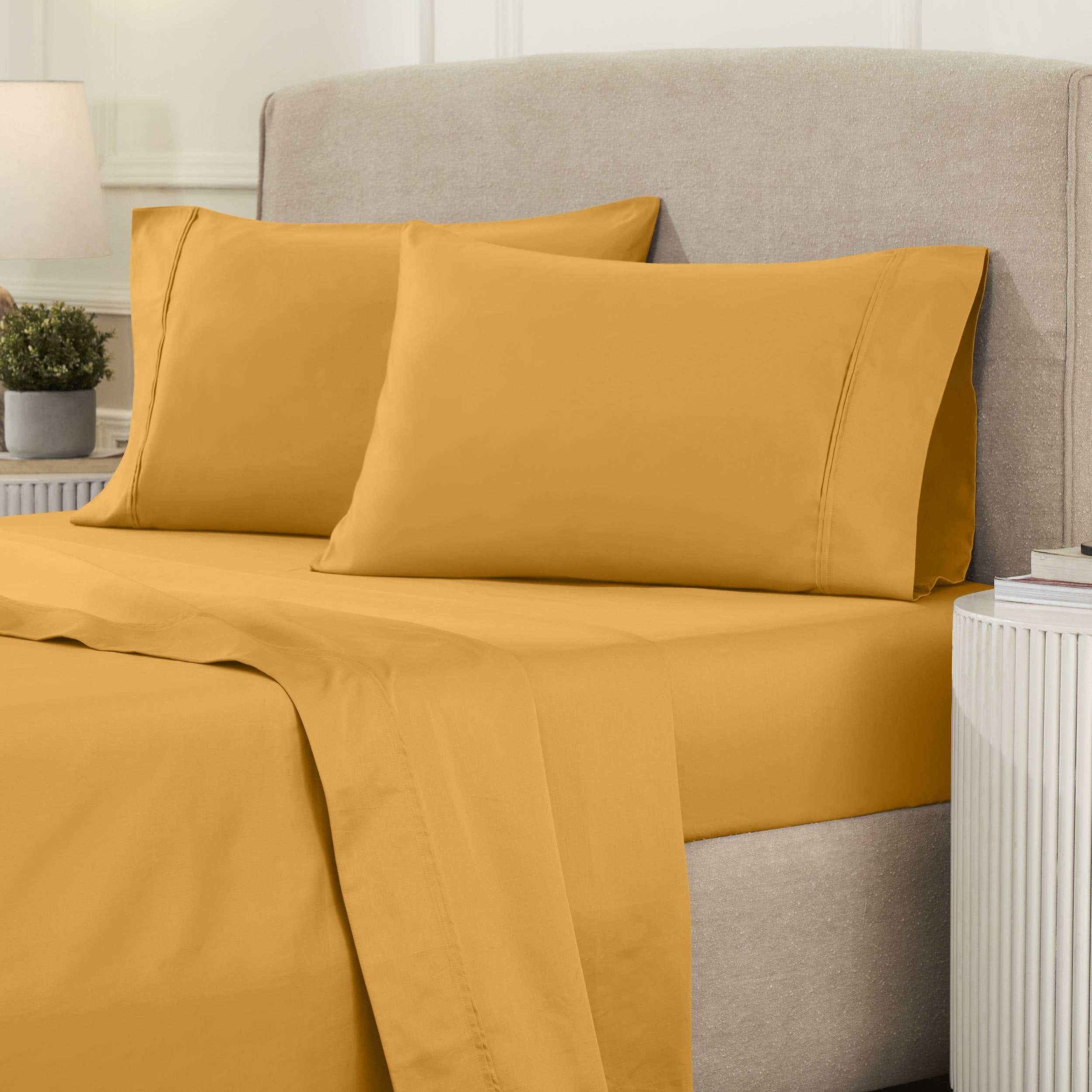 Parure de draps unie écologique en coton égyptien de qualité supérieure 1 200 fils