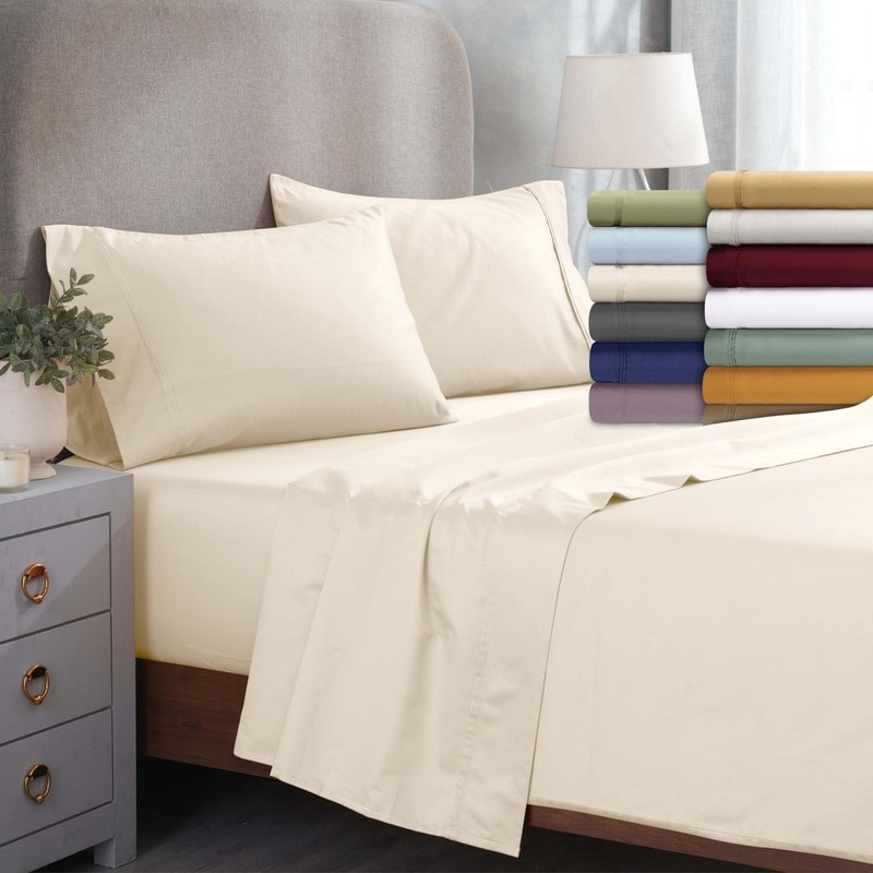 Parure de draps unie écologique en coton égyptien de qualité supérieure 1 200 fils