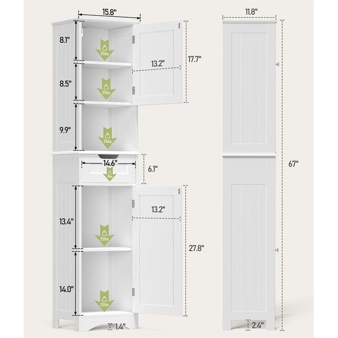 Armoire à linge étroite de salle de bain de 67 po de hauteur, meuble de rangement autoportant en bois massif à 5 niveaux
