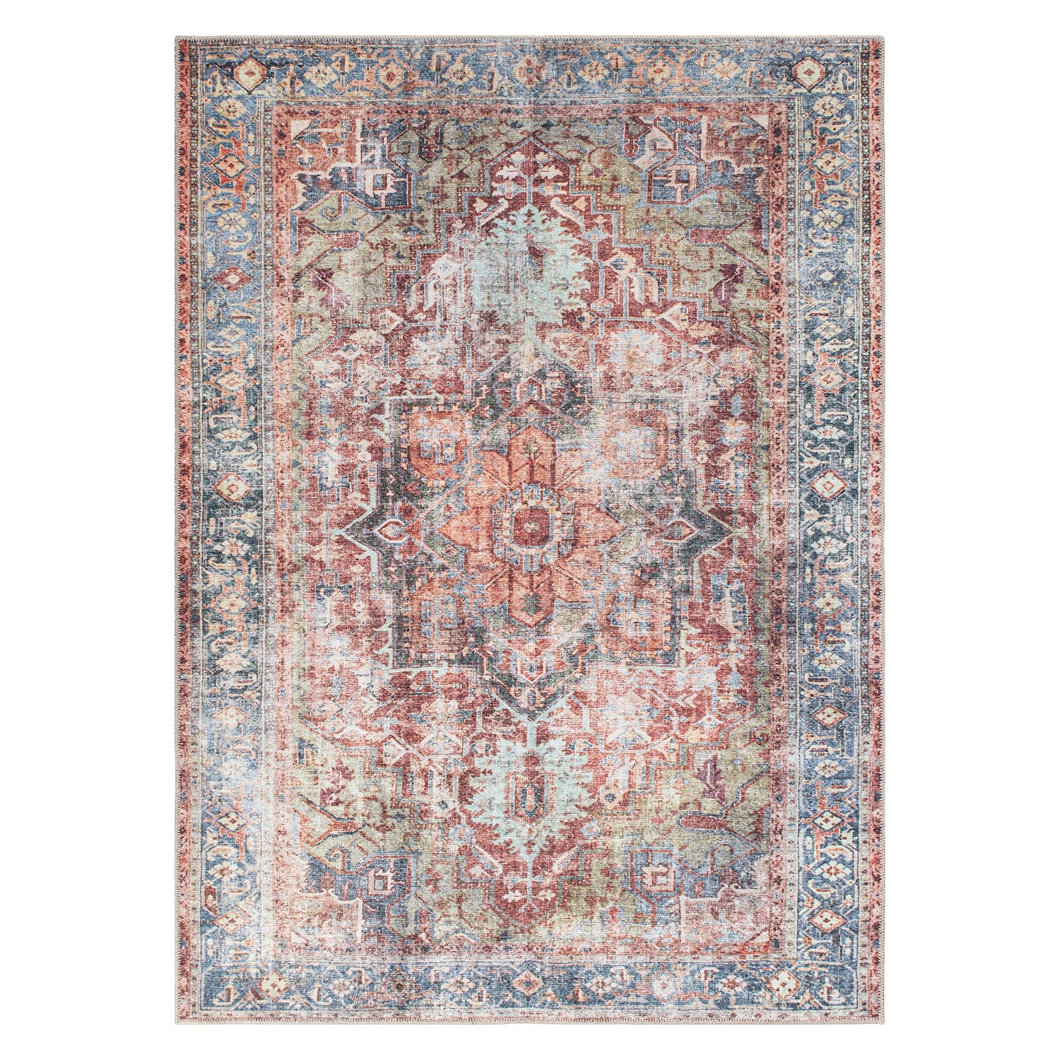 Traditional Distressed Machine Washable Area Rug