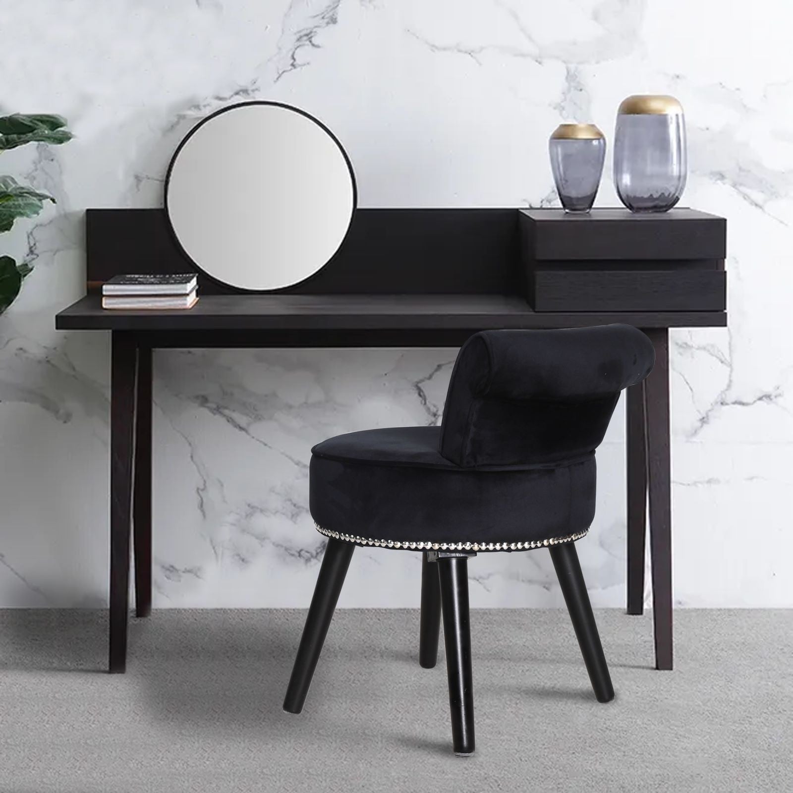 VEIKOUS Makeup Vanity Stool Chair with Low Back and Wood Legs-17.3 x 15.7 x 25.1