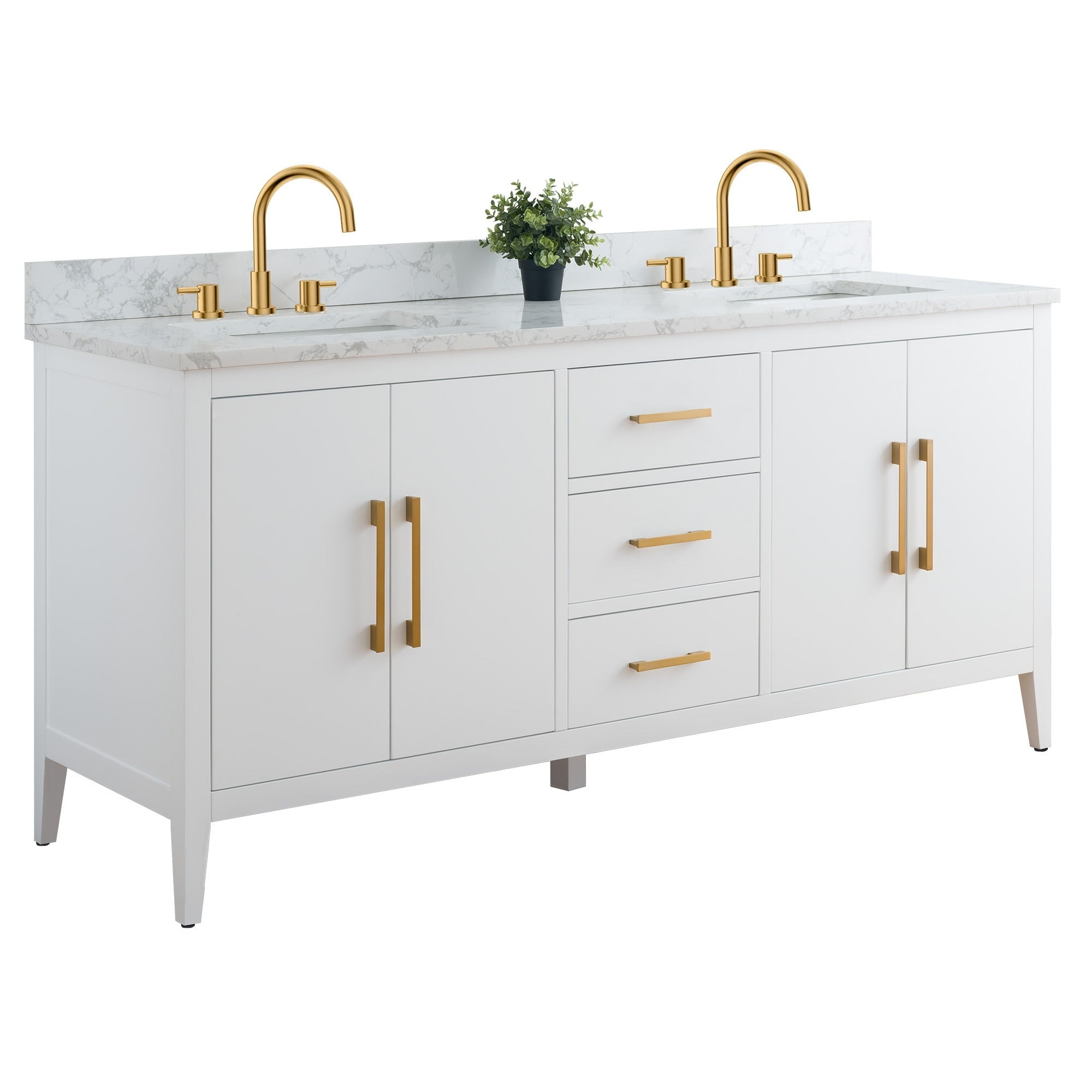 Meuble-lavabo double vasque Vanity Art 72 avec plateau en marbre reconstitué
