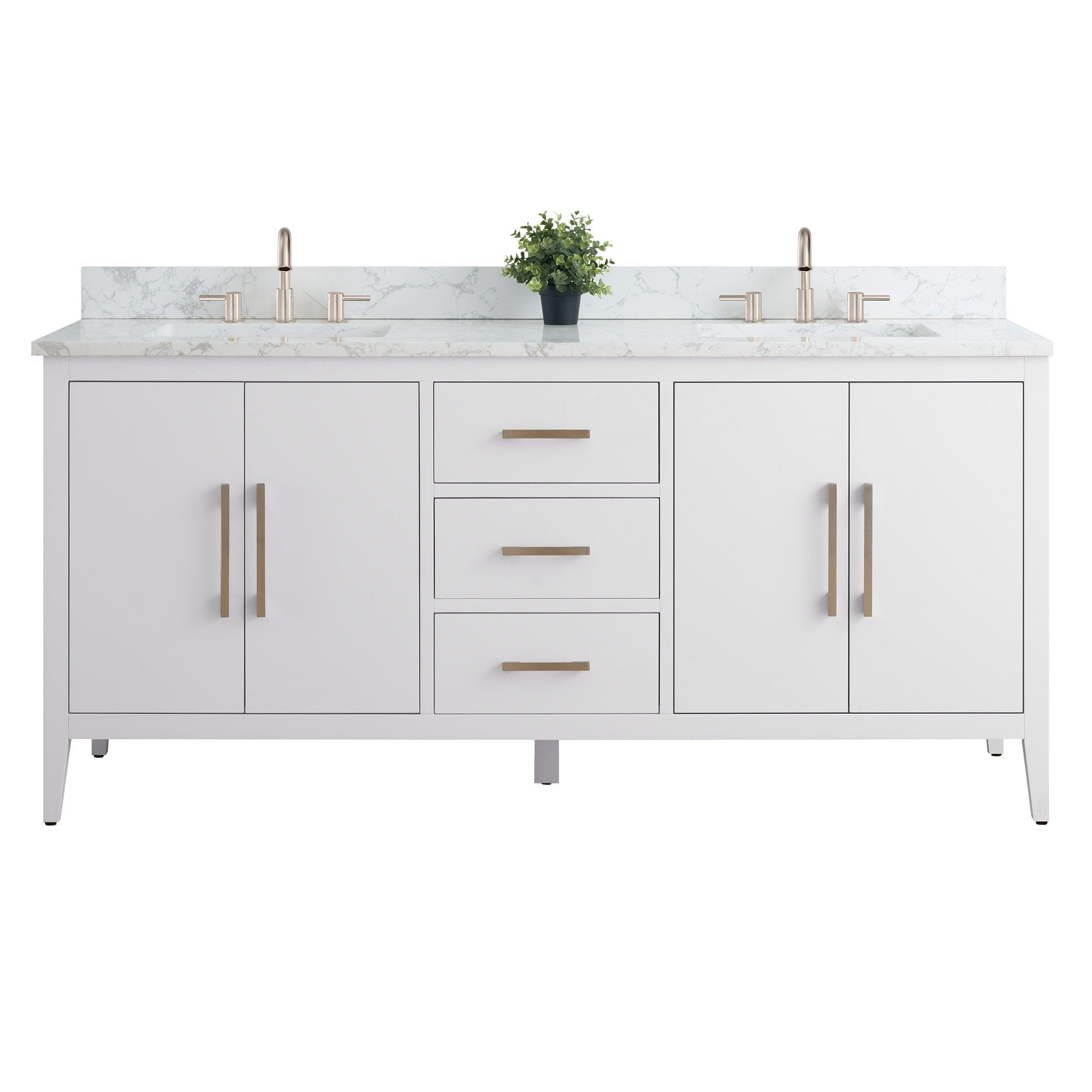 Meuble-lavabo double vasque Vanity Art 72 avec plateau en marbre reconstitué
