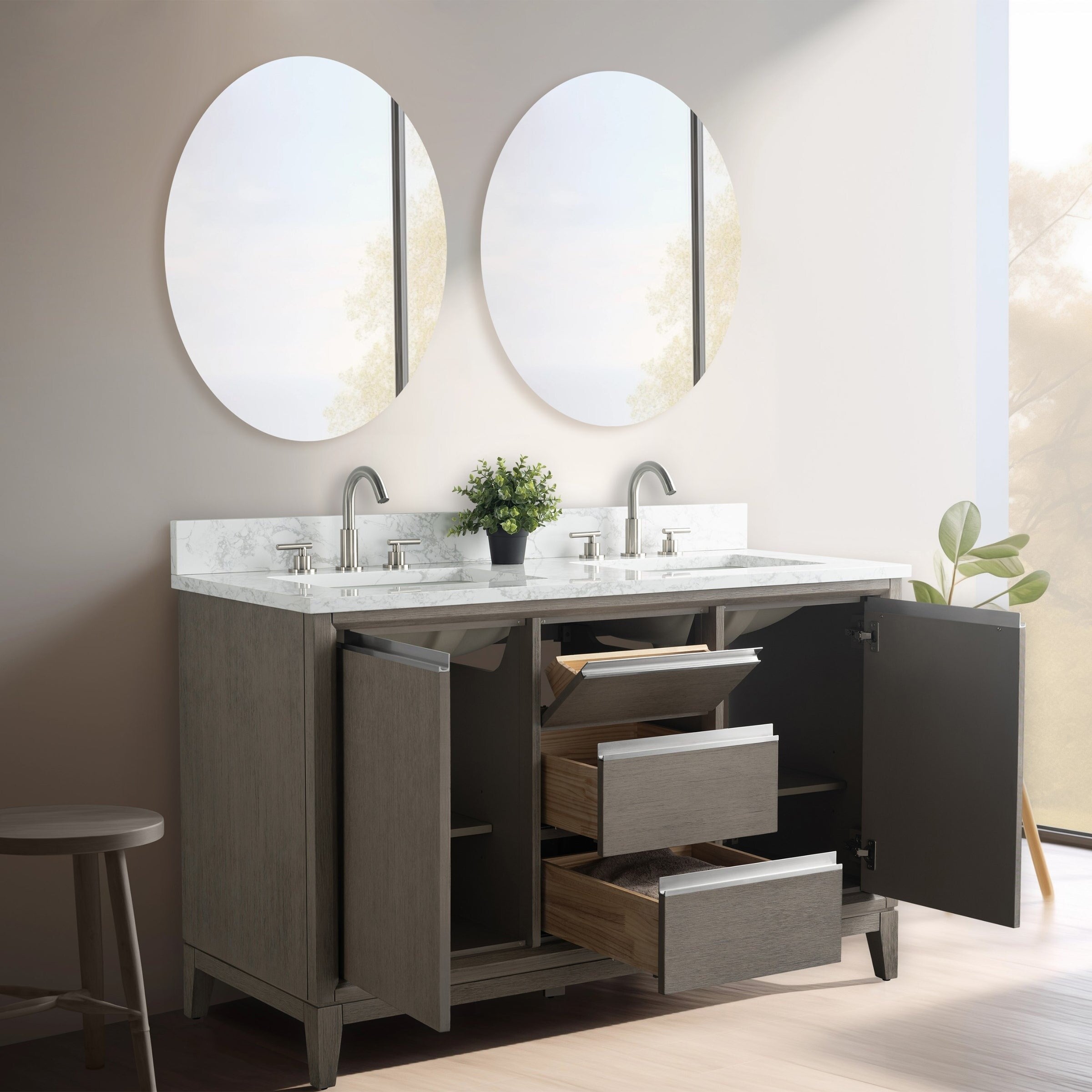 Meuble-lavabo de salle de bain Vanity Art avec lavabo en céramique et plateau en marbre reconstitué