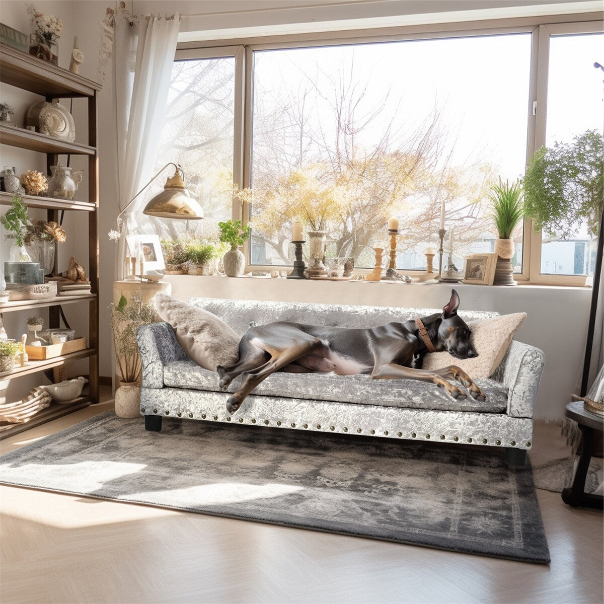 Lit pour animal de compagnie en velours capitonné avec coussin amovible