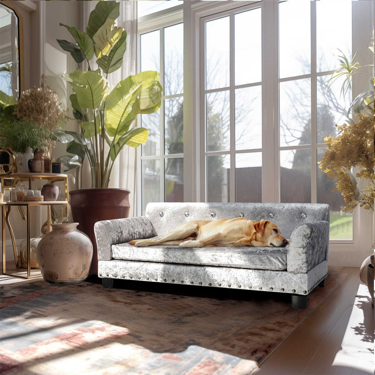 Lit pour animal de compagnie en velours capitonné avec coussin amovible