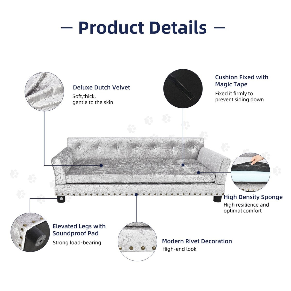 Lit pour animal de compagnie en velours capitonné avec coussin amovible