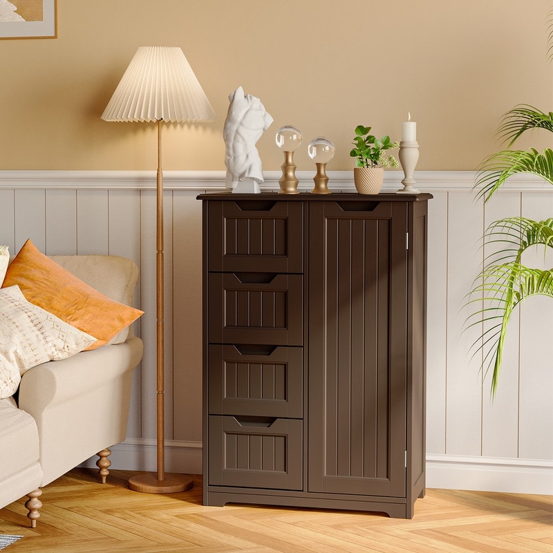 Meuble de rangement de salle de bain, meuble de rangement sur pied indépendant avec 4 tiroirs et étagère réglable