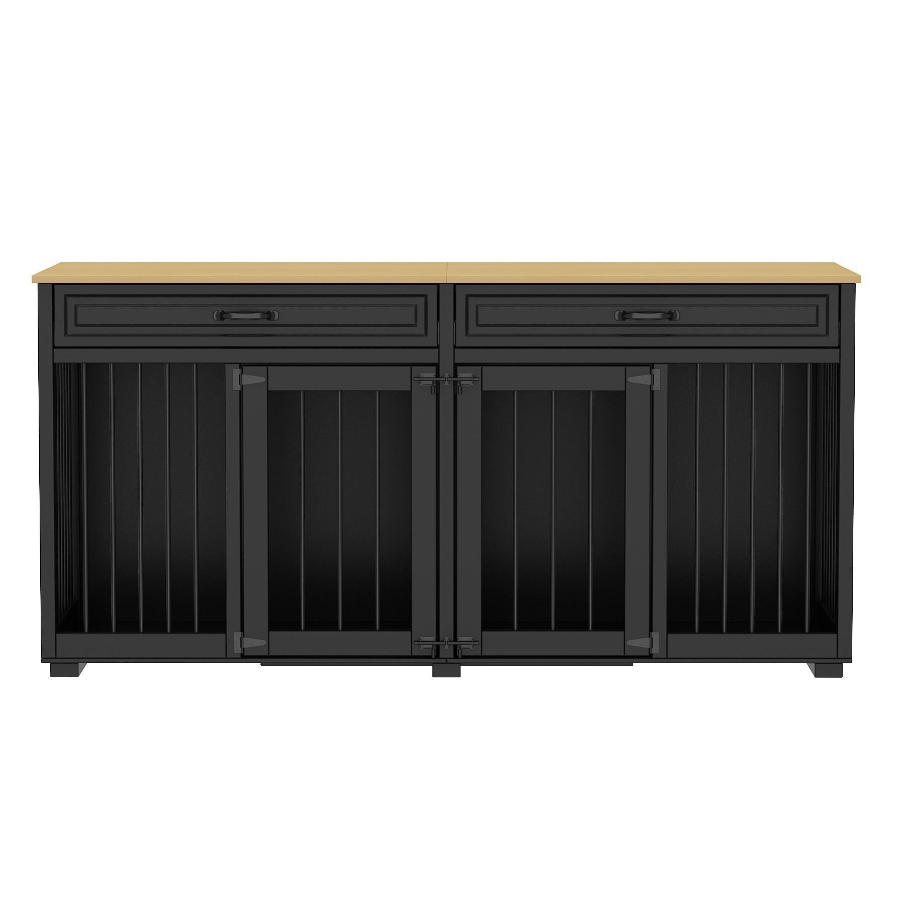 Cage double en bois pour chien avec 2 tiroirs et séparateur